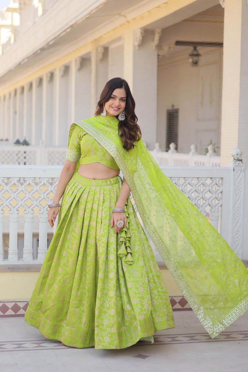Hooriya fashions - Designer Dyeable Pure Viscose Jacquard fabric Lehenga Choli & Dupatta Set