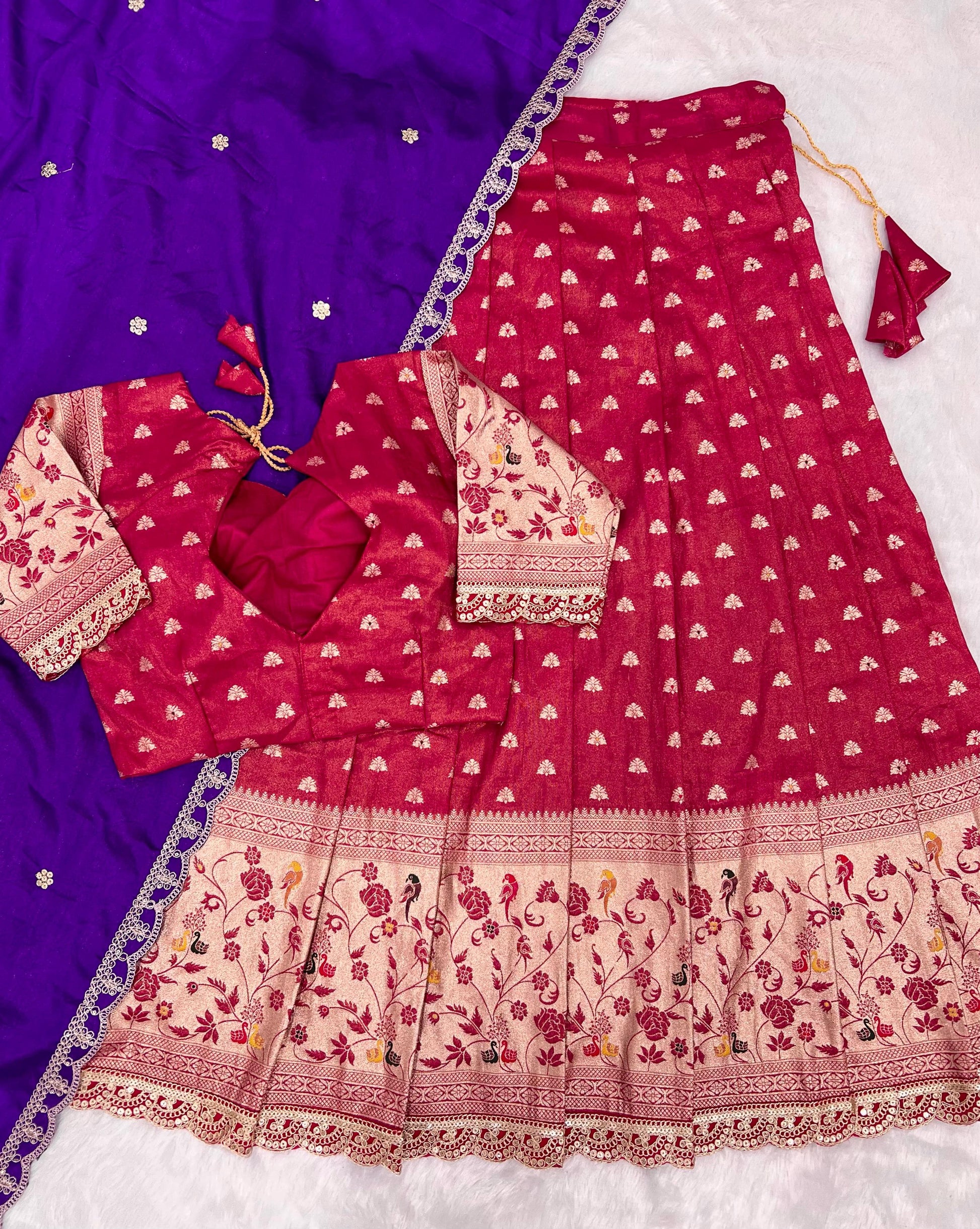 Hooriya fashions - Paithani tissue & silk with embroidery cut work lace lehanga Choli