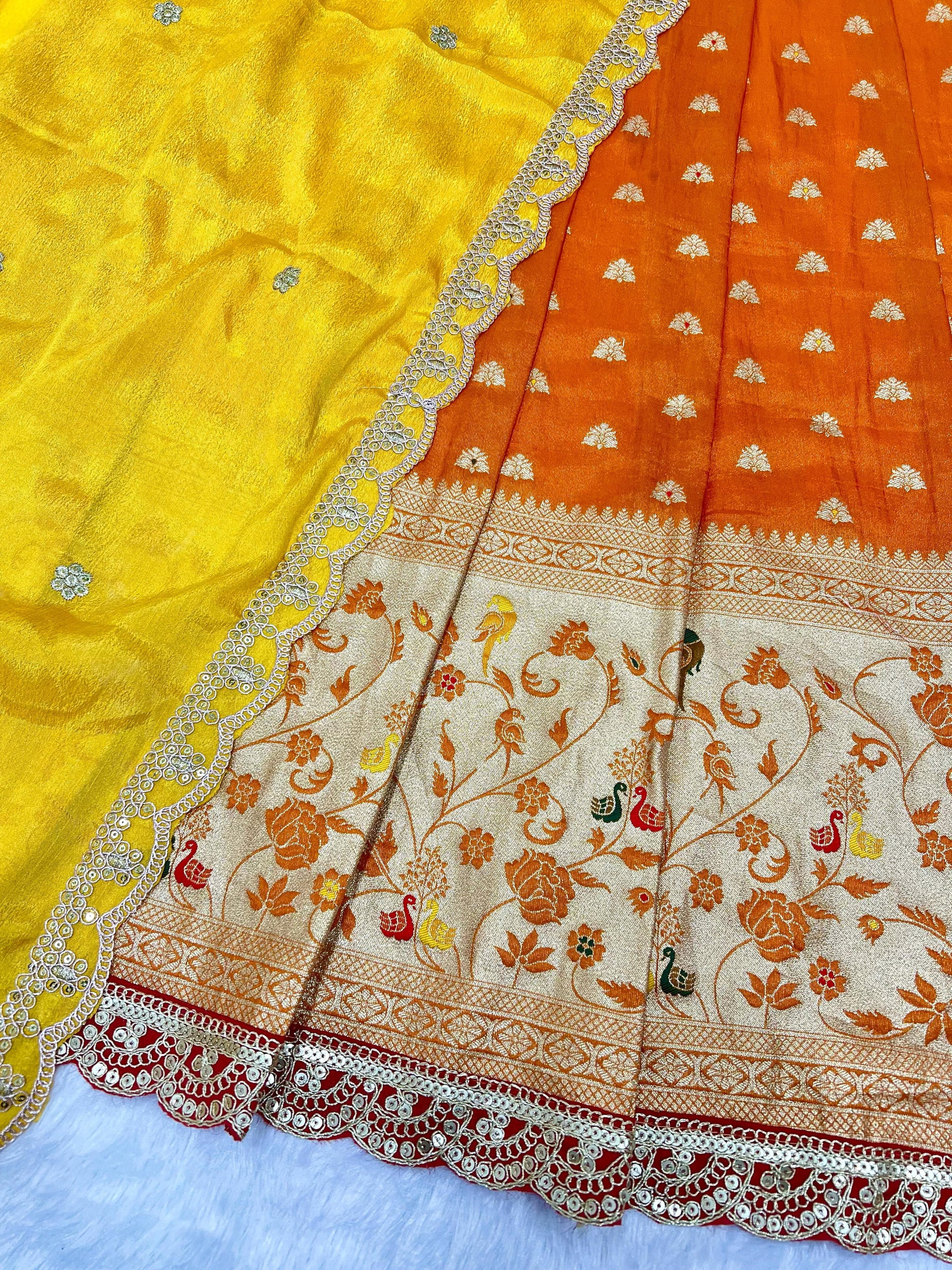 Hooriya fashions - Paithani tissue & silk with embroidery cut work lace lehanga Choli