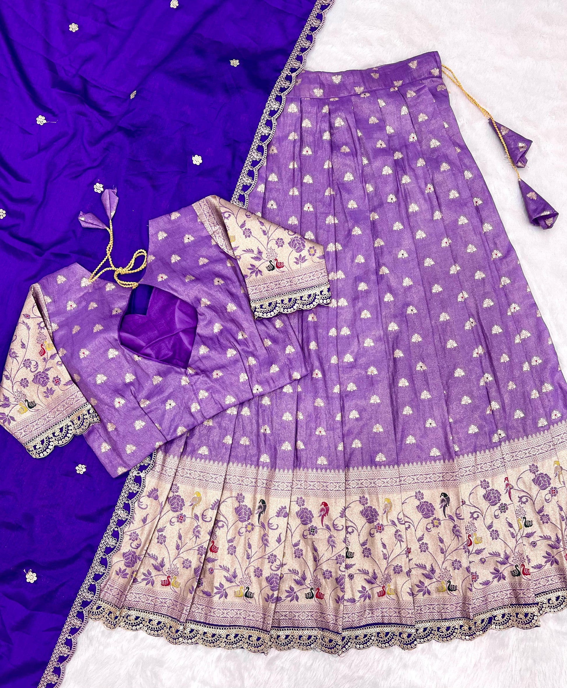 Hooriya fashions - Paithani tissue & silk with embroidery cut work lace lehanga Choli
