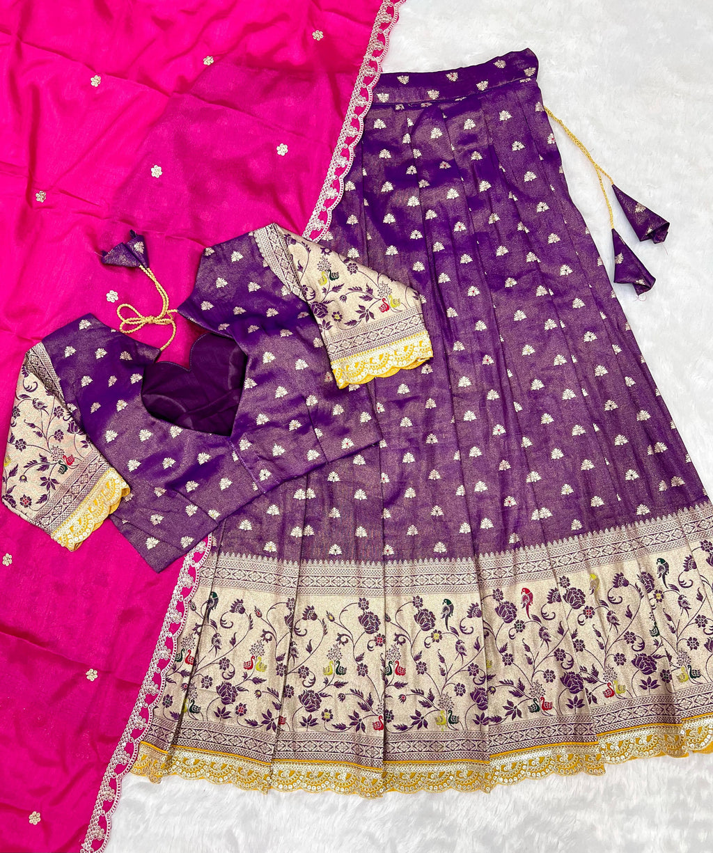 Hooriya fashions - Paithani tissue & silk with embroidery cut work lace lehanga Choli