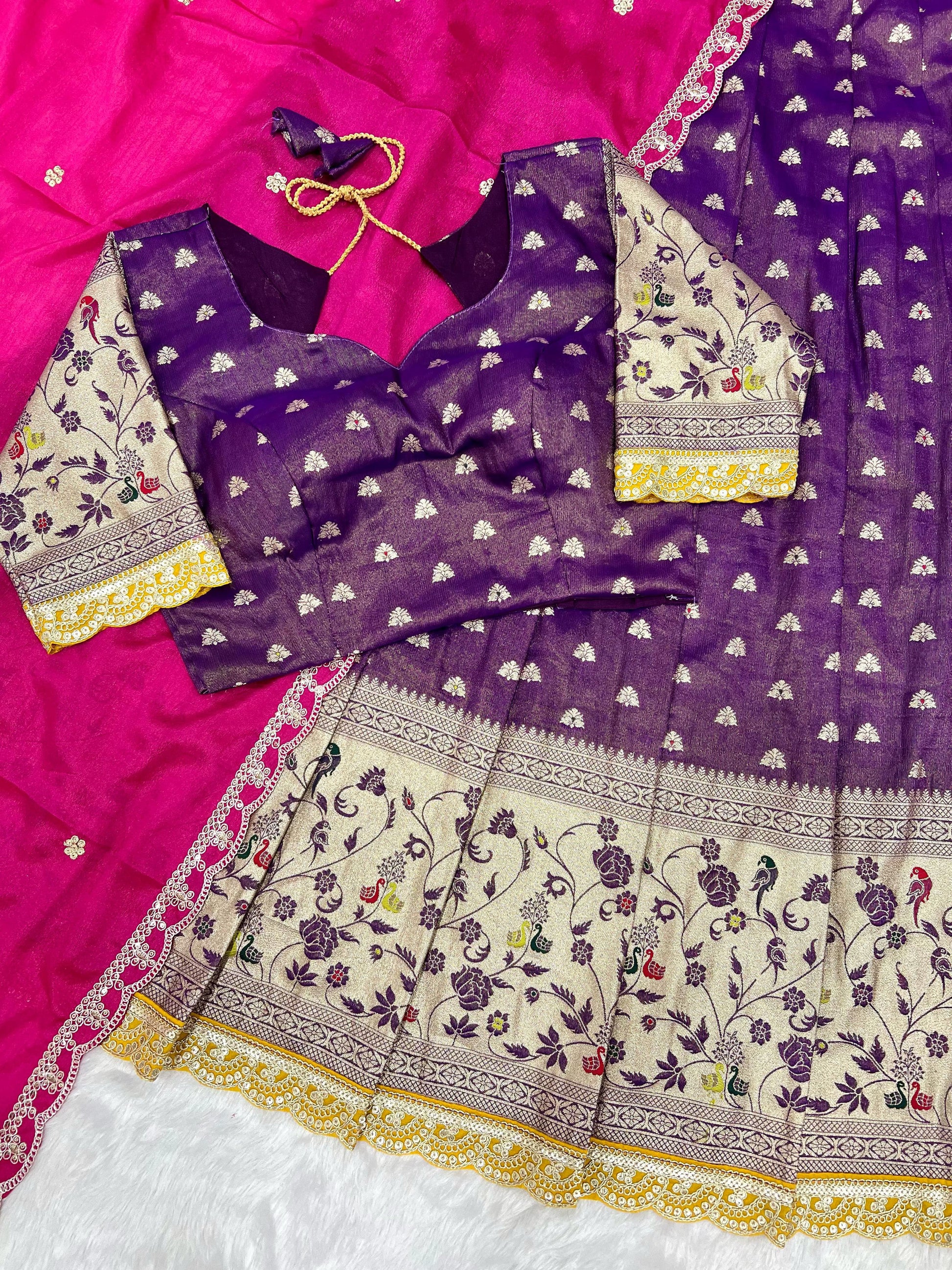 Hooriya fashions - Paithani tissue & silk with embroidery cut work lace lehanga Choli