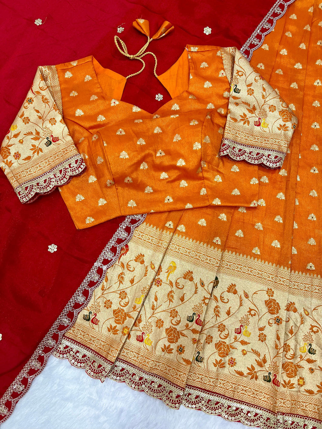 Hooriya fashions - Paithani tissue & silk with embroidery cut work lace lehanga Choli