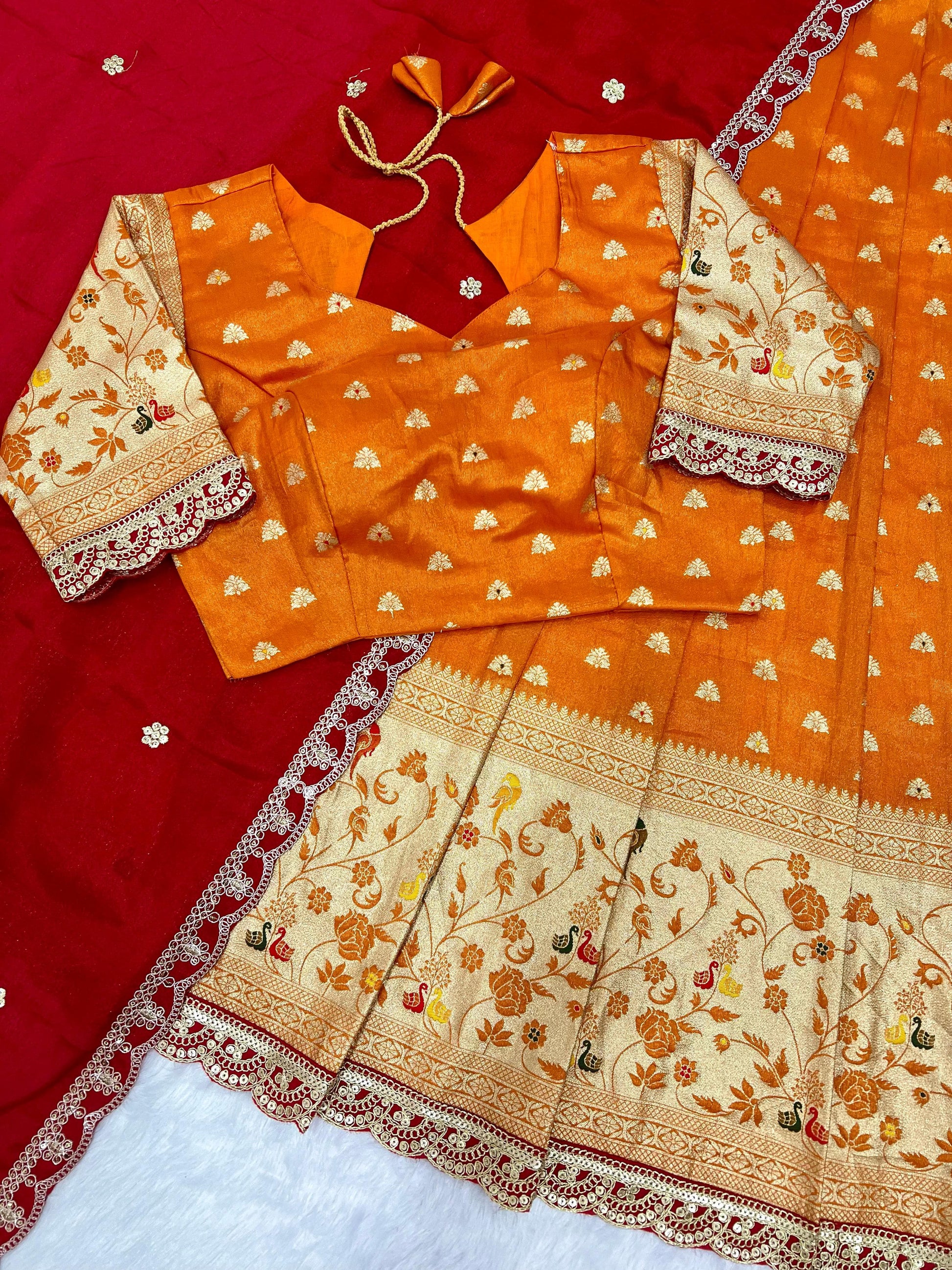 Hooriya fashions - Paithani tissue & silk with embroidery cut work lace lehanga Choli