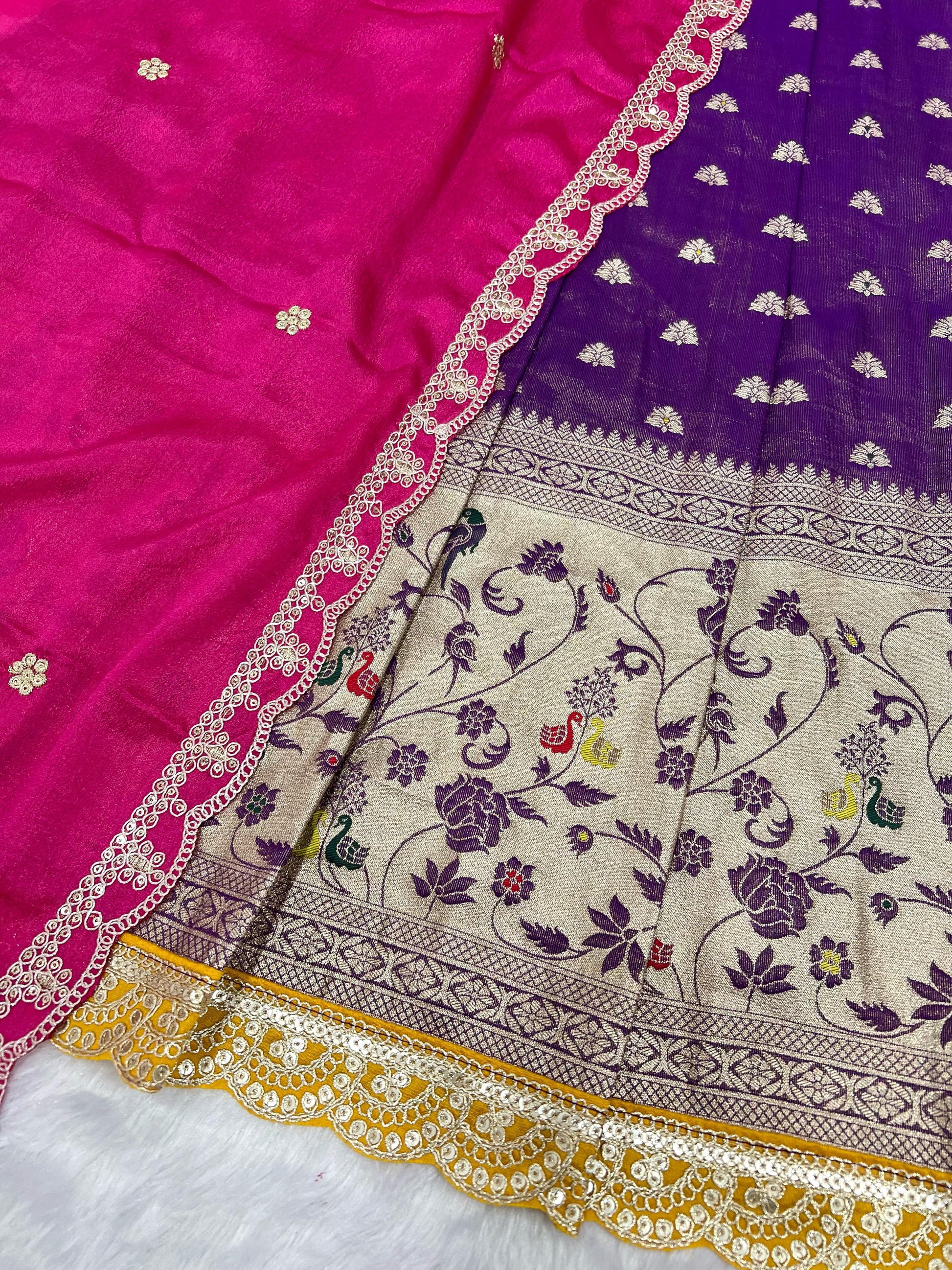Hooriya fashions - Paithani tissue & silk with embroidery cut work lace lehanga Choli