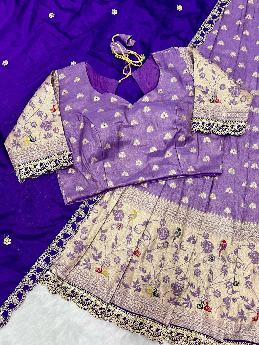 Hooriya fashions - Paithani tissue & silk with embroidery cut work lace lehanga Choli