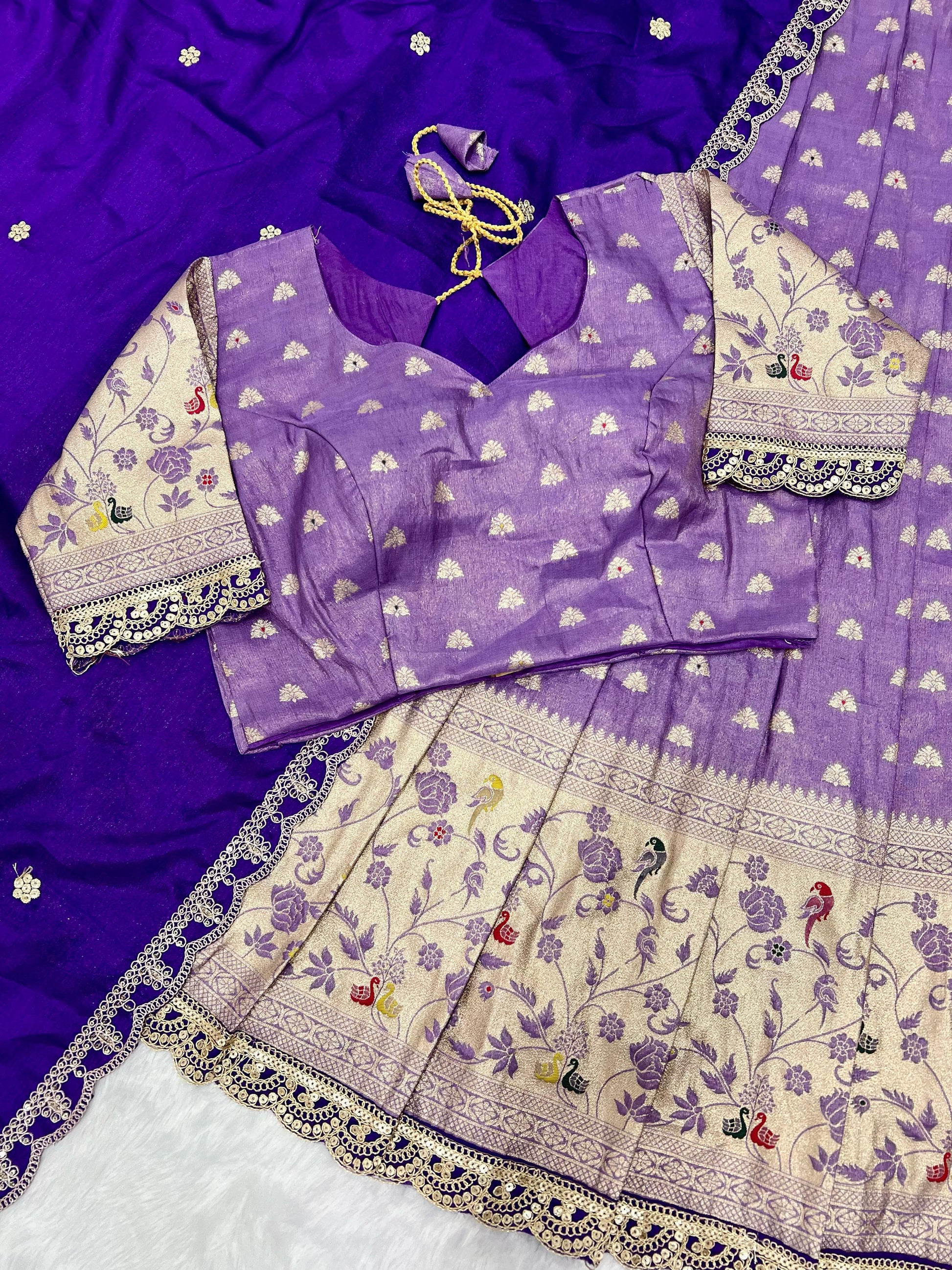 Hooriya fashions - Paithani tissue & silk with embroidery cut work lace lehanga Choli