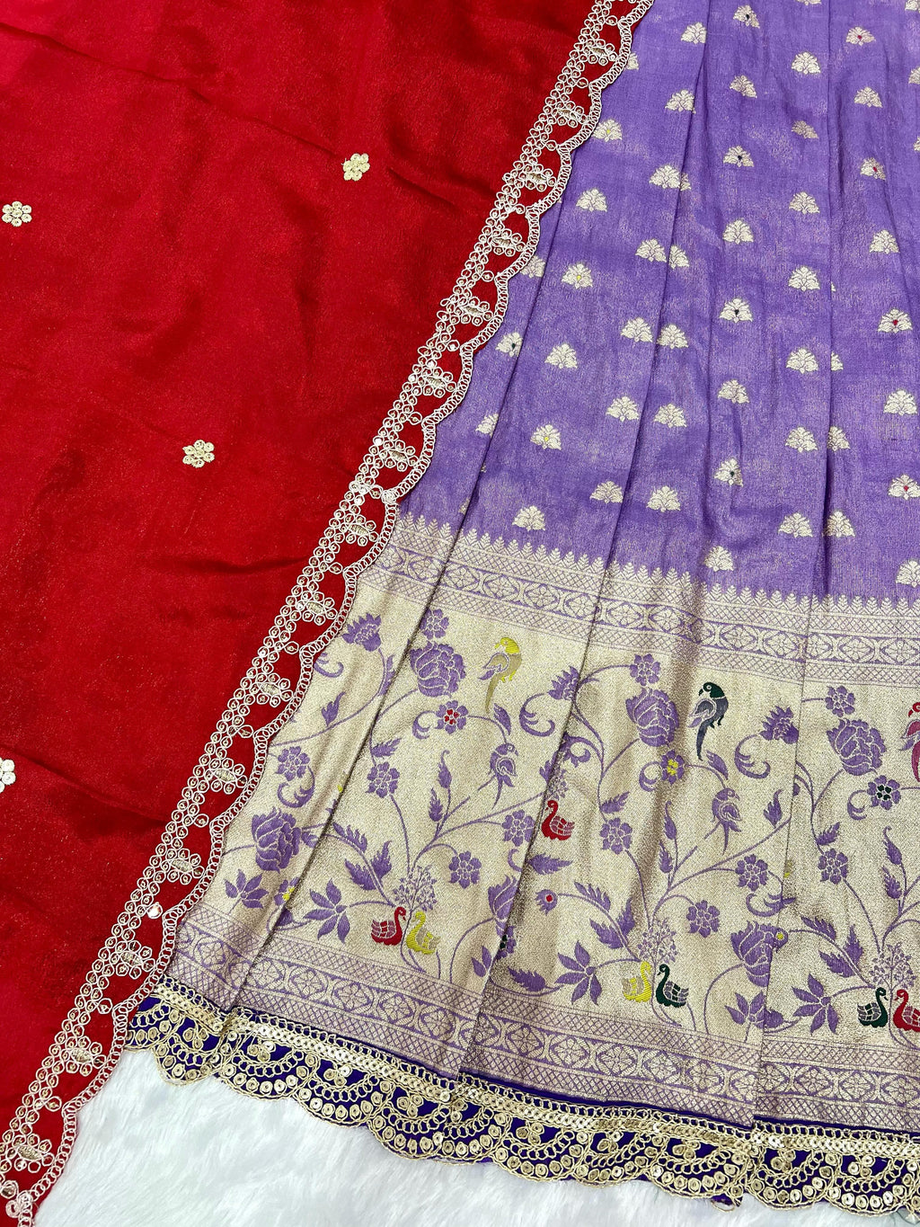 Hooriya fashions - Paithani tissue & silk with embroidery cut work lace lehanga Choli