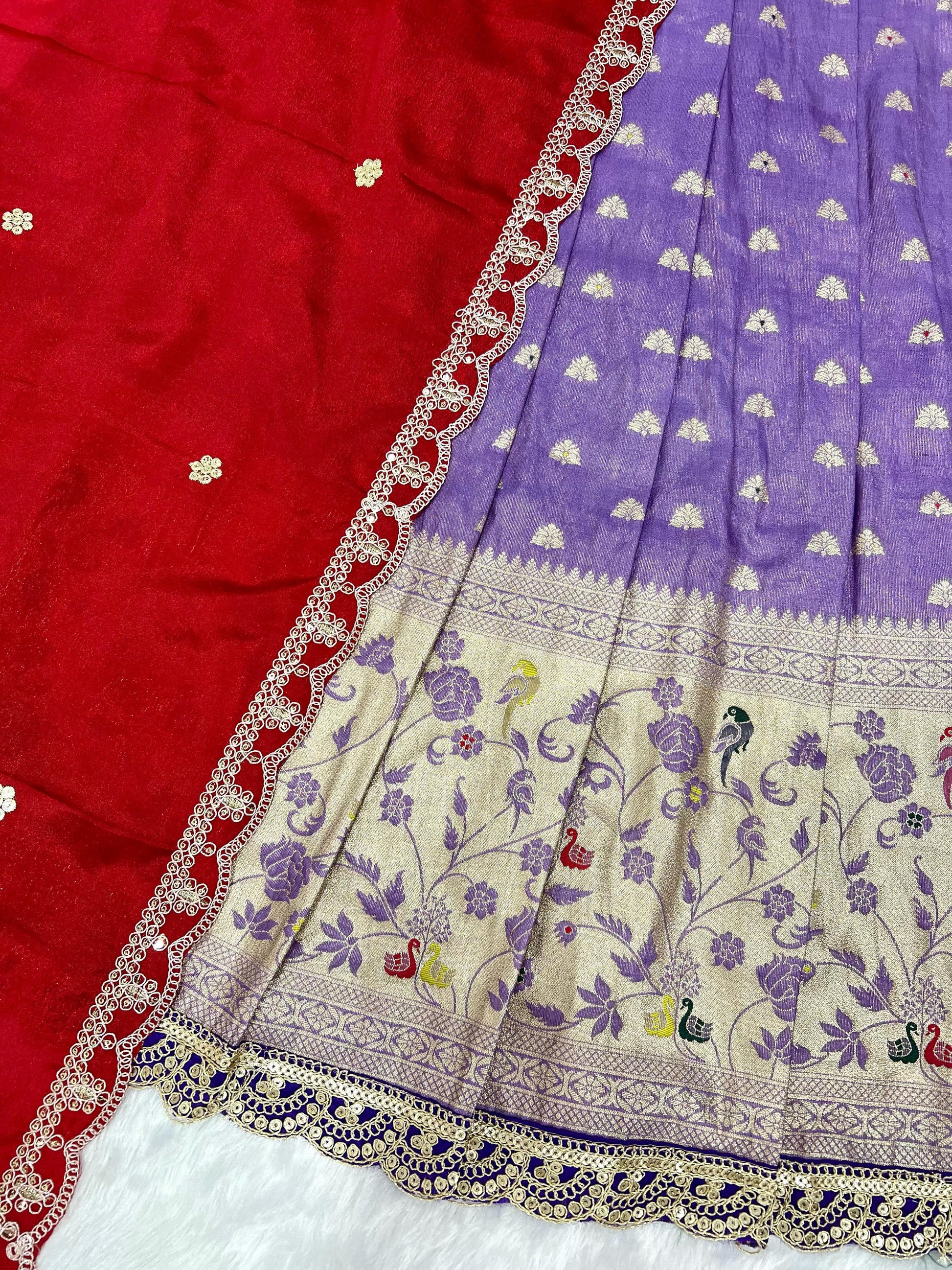 Hooriya fashions - Paithani tissue & silk with embroidery cut work lace lehanga Choli