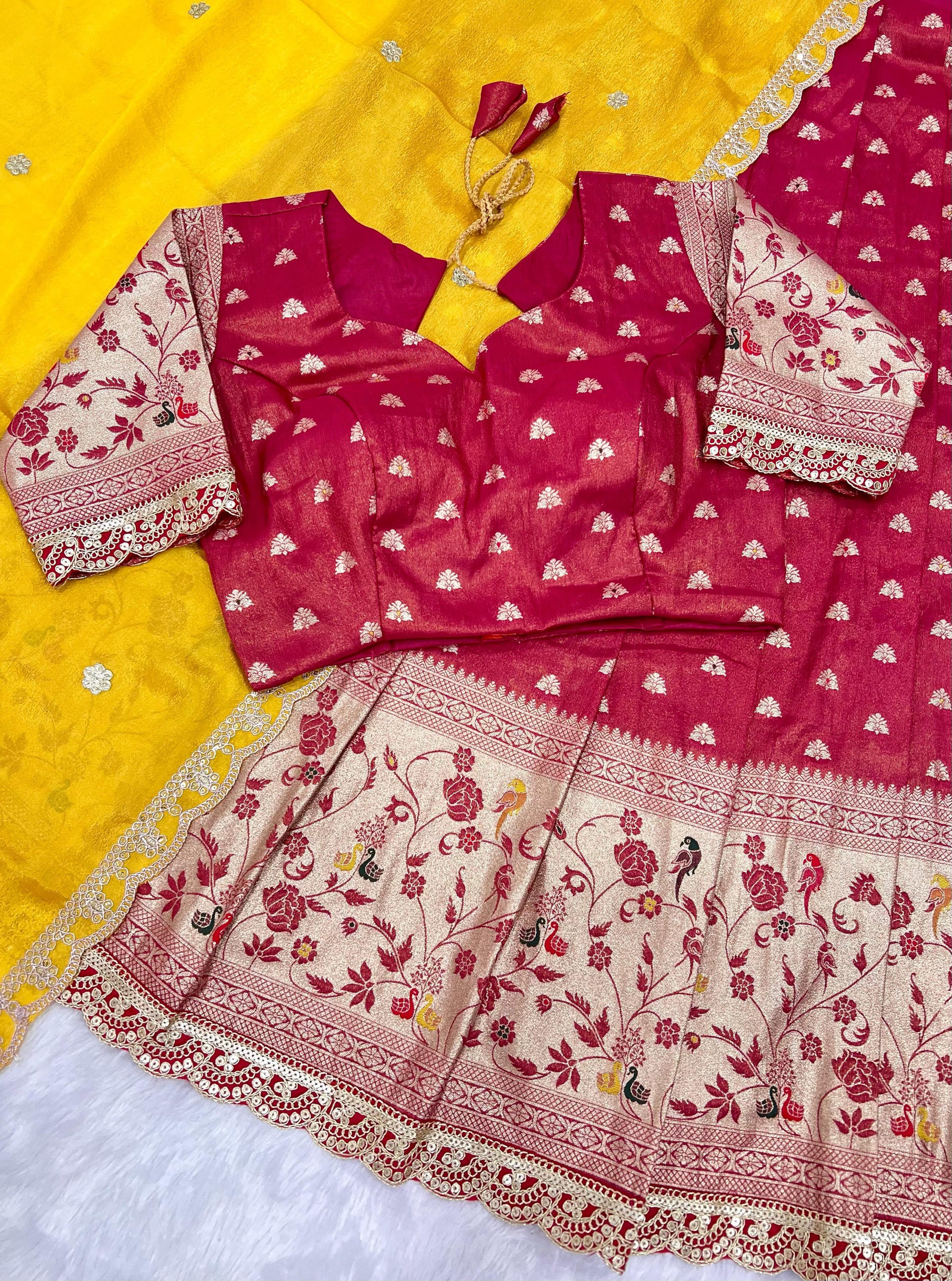 Hooriya fashions - Paithani tissue & silk with embroidery cut work lace lehanga Choli