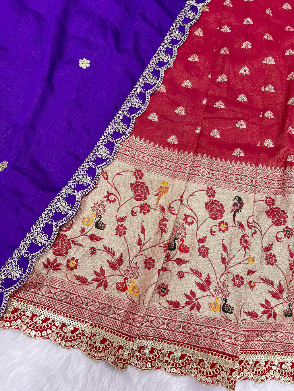 Hooriya fashions - Paithani tissue & silk with embroidery cut work lace lehanga Choli
