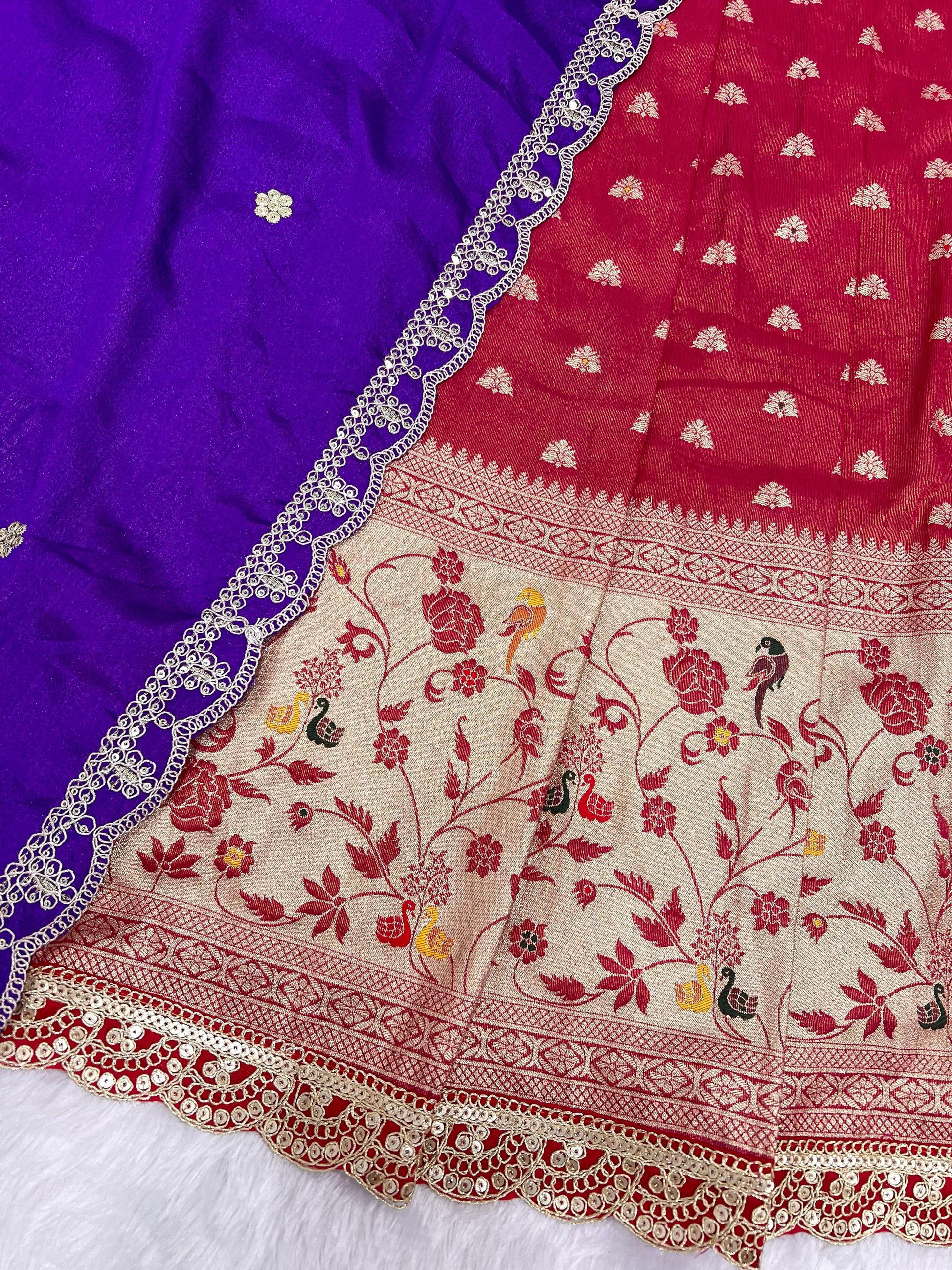 Hooriya fashions - Paithani tissue & silk with embroidery cut work lace lehanga Choli