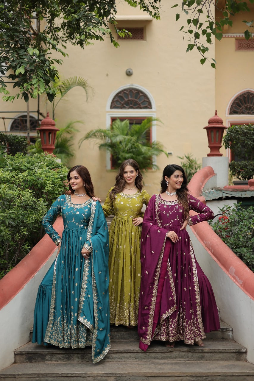 Hooriya fashions - Chinon with Rich Sequins Embroidered work Kurti