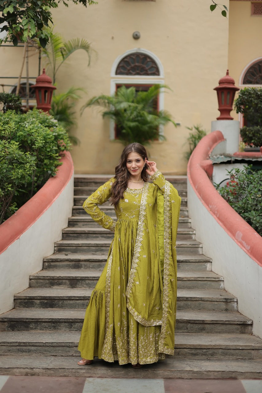 Hooriya fashions - Chinon with Rich Sequins Embroidered work Kurti