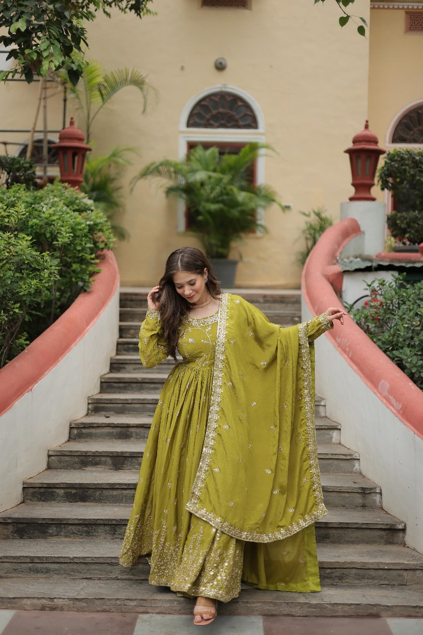 Hooriya fashions - Chinon with Rich Sequins Embroidered work Kurti