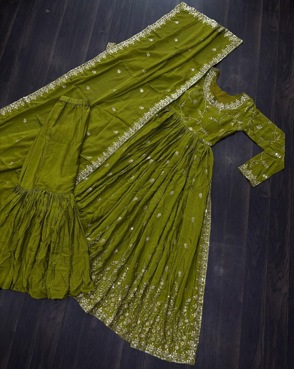 Hooriya fashions - Chinon with Rich Sequins Embroidered work Kurti