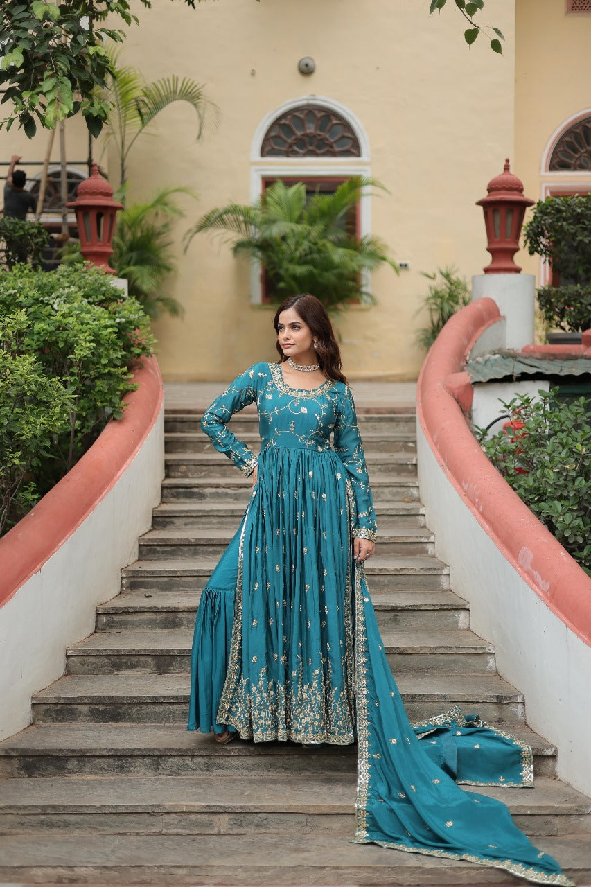Hooriya fashions - Chinon with Rich Sequins Embroidered work Kurti