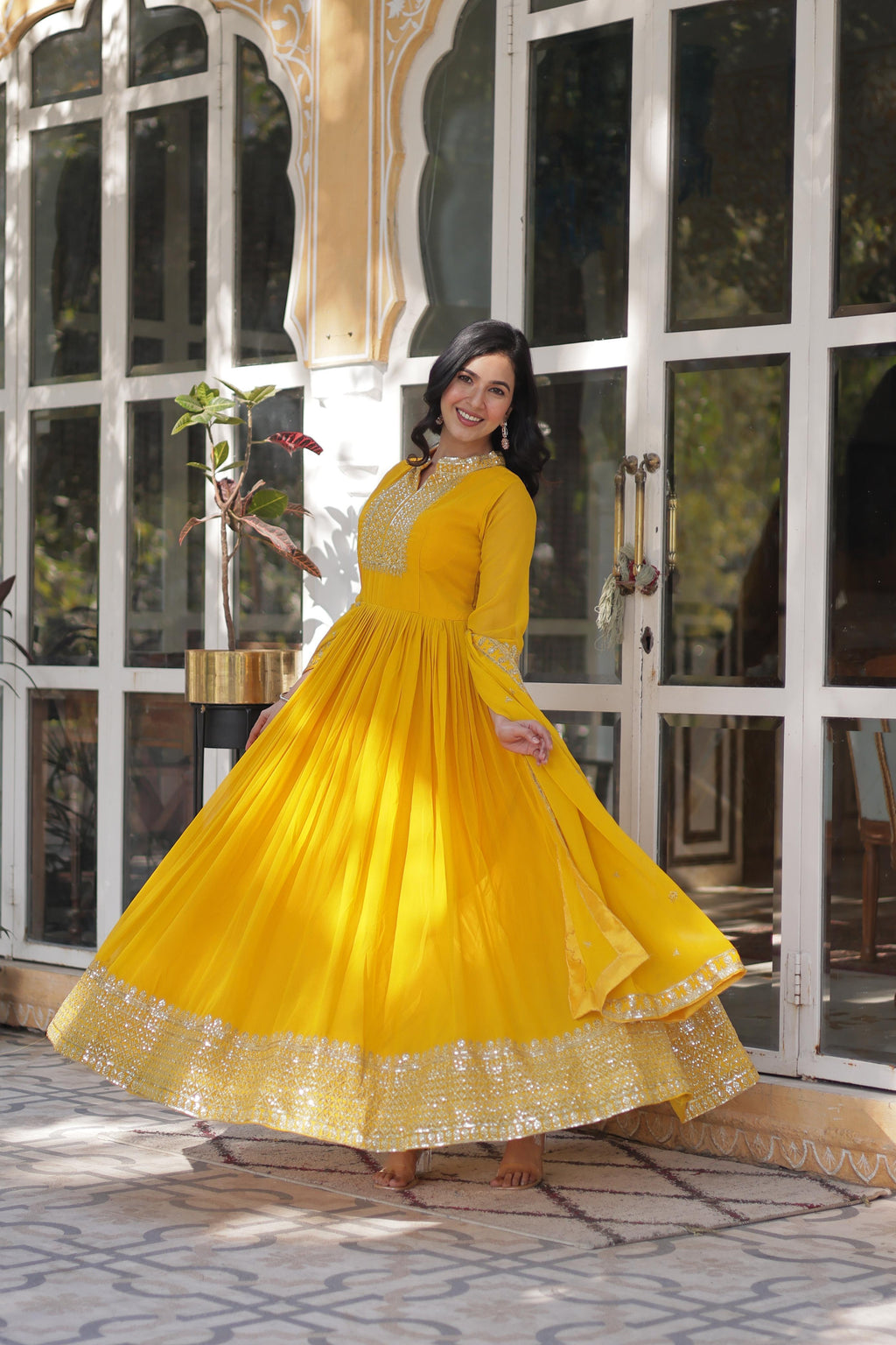 Hooriya fashions - Faux Blooming Georgette with Rich Sequins Embroidered work suits