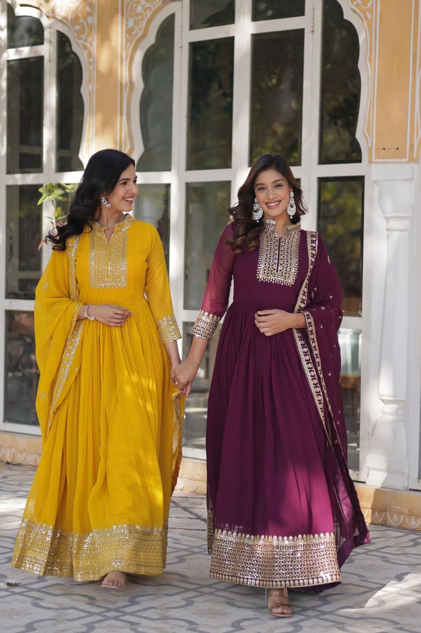 Hooriya fashions - Faux Blooming Georgette with Rich Sequins Embroidered work suits