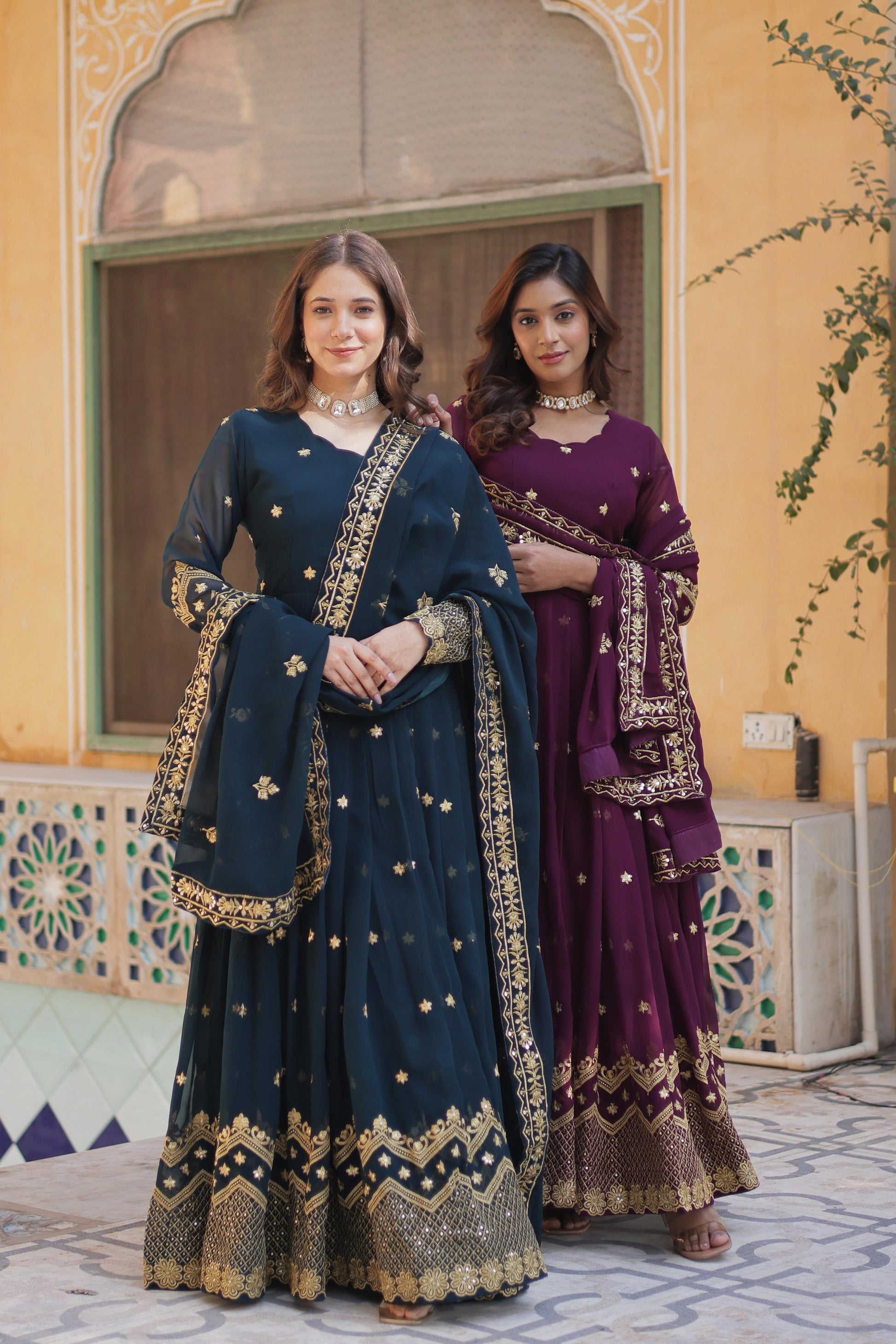 Hooriya fashions -Faux Blooming Georgette With Zari &amp; Sequins Embroidery Gown