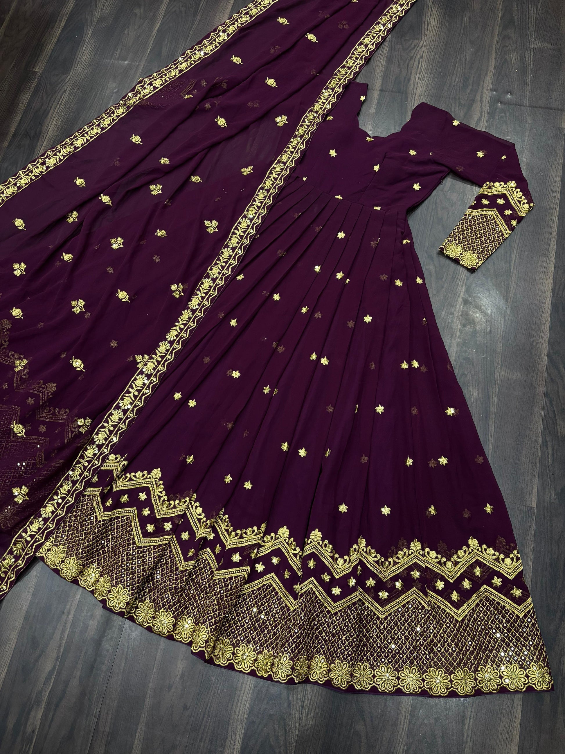 Hooriya fashions -Faux Blooming Georgette With Zari &amp; Sequins Embroidery Gown