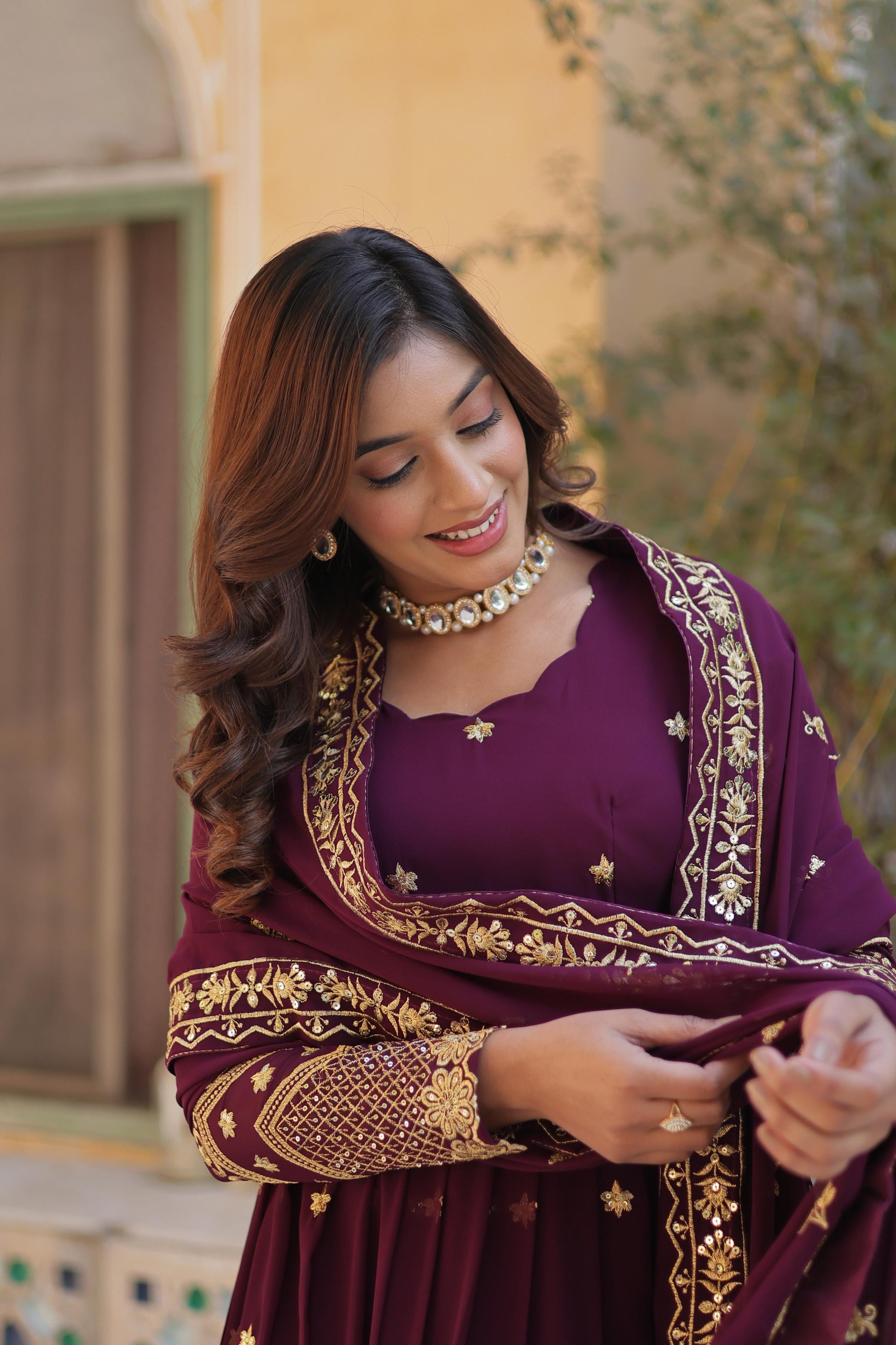 Hooriya fashions -Faux Blooming Georgette With Zari &amp; Sequins Embroidery Gown