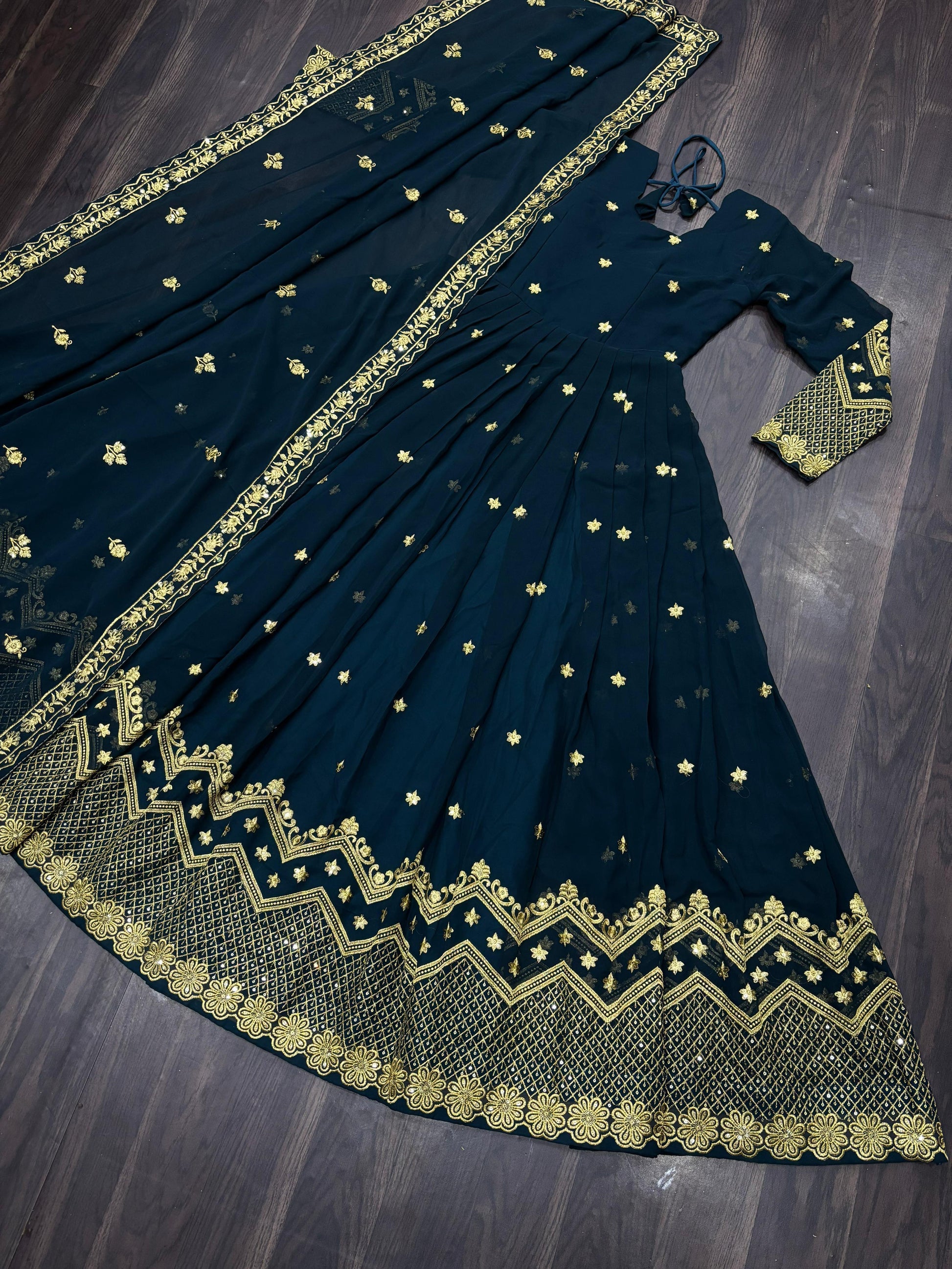 Hooriya fashions -Faux Blooming Georgette With Zari &amp; Sequins Embroidery Gown