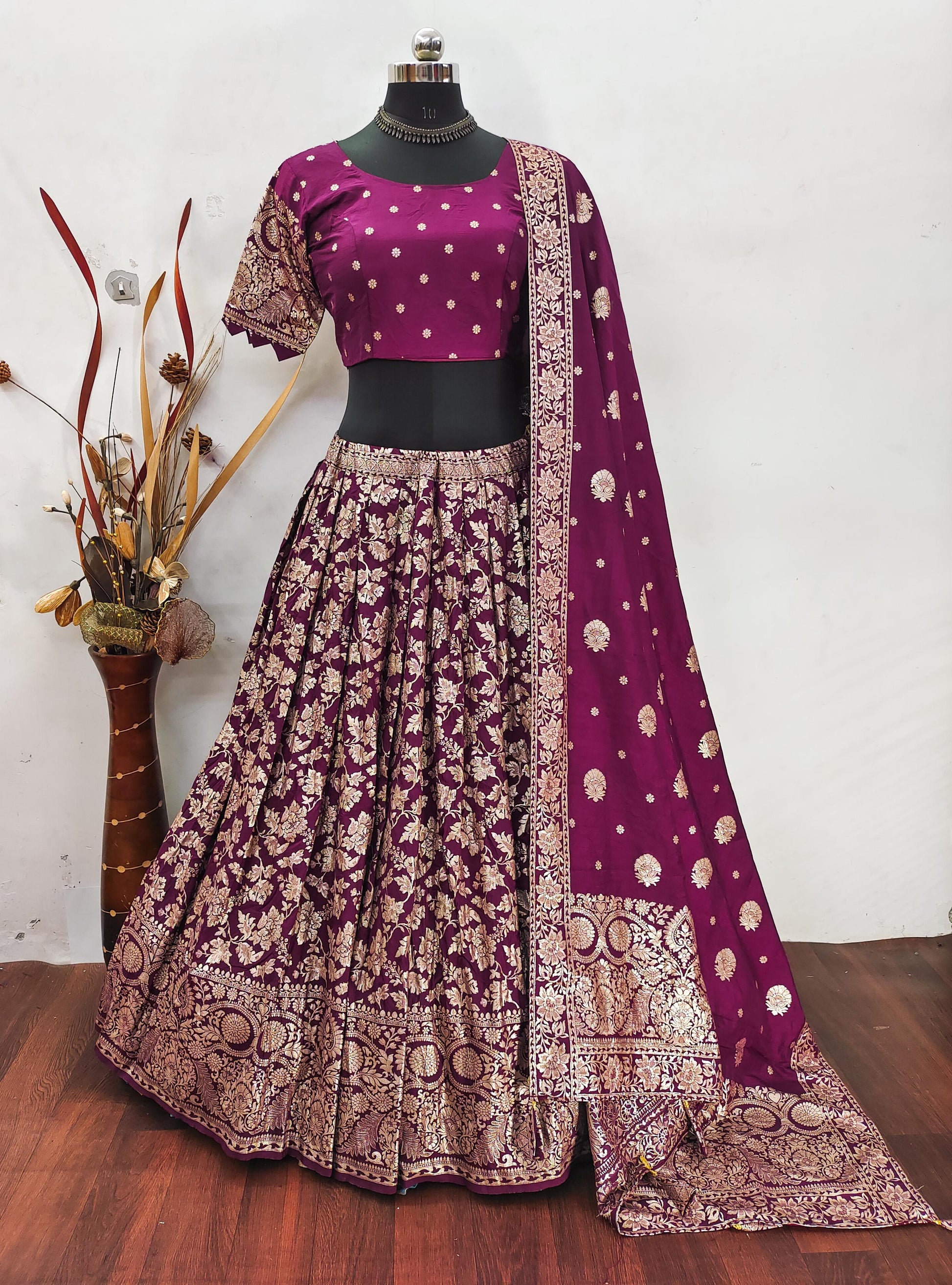 Hooriya fashions - Paithani tissue & silk with embroidery cut work lace lehanga Choli