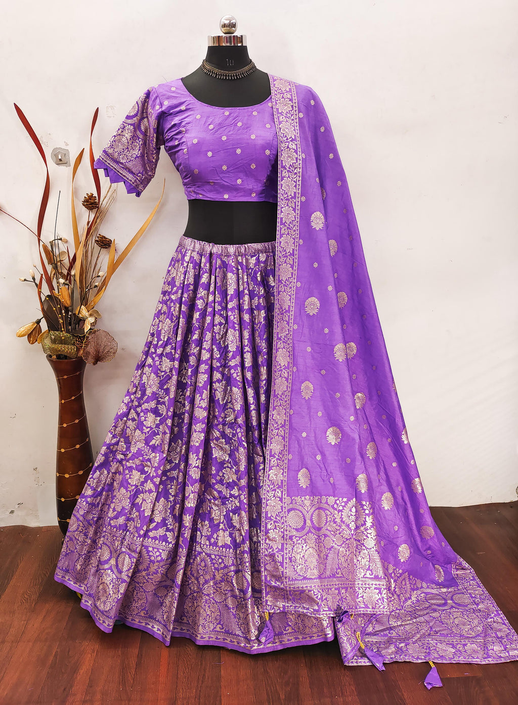 Hooriya fashions - Paithani tissue & silk with embroidery cut work lace lehanga Choli