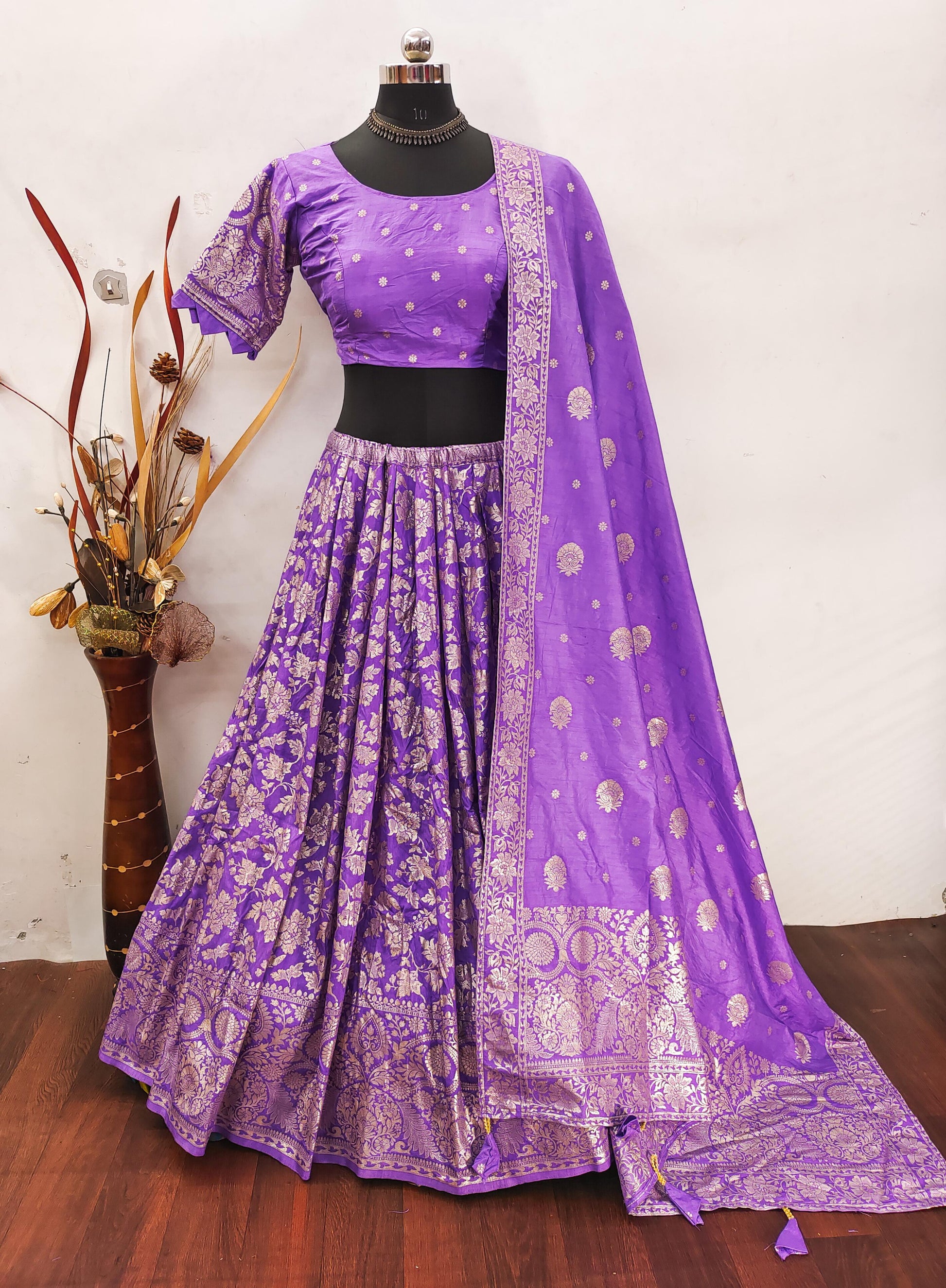 Hooriya fashions - Paithani tissue & silk with embroidery cut work lace lehanga Choli