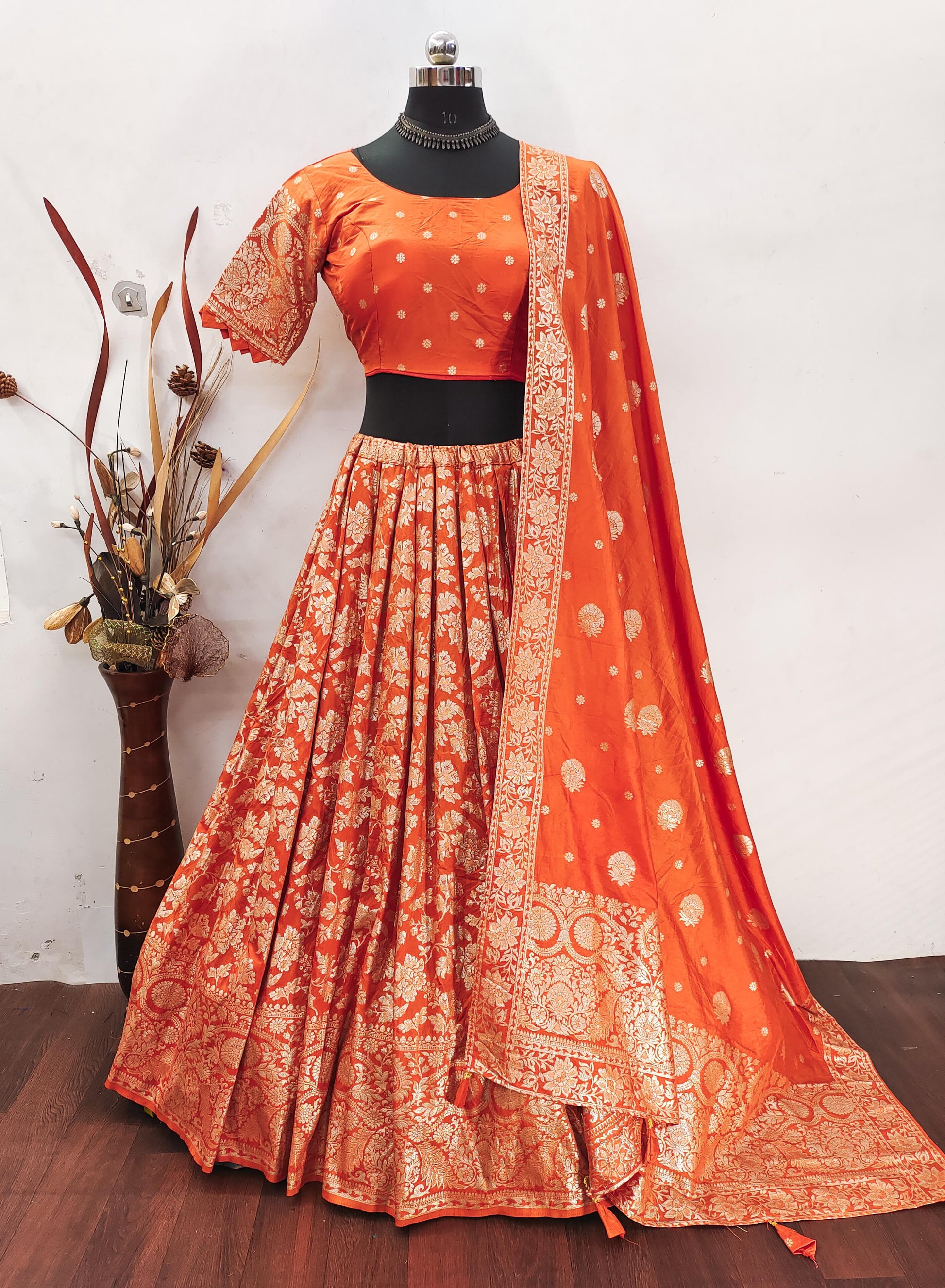 Hooriya fashions - Paithani tissue & silk with embroidery cut work lace lehanga Choli