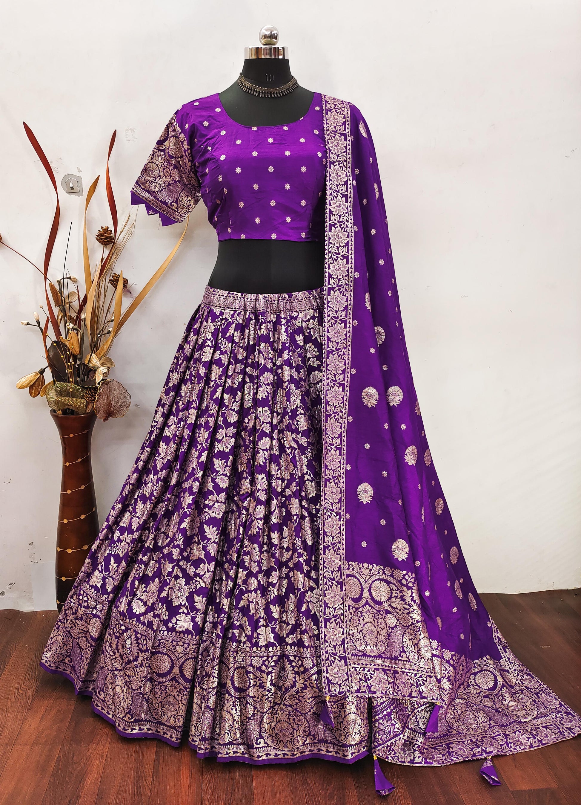 Hooriya fashions - Paithani tissue & silk with embroidery cut work lace lehanga Choli