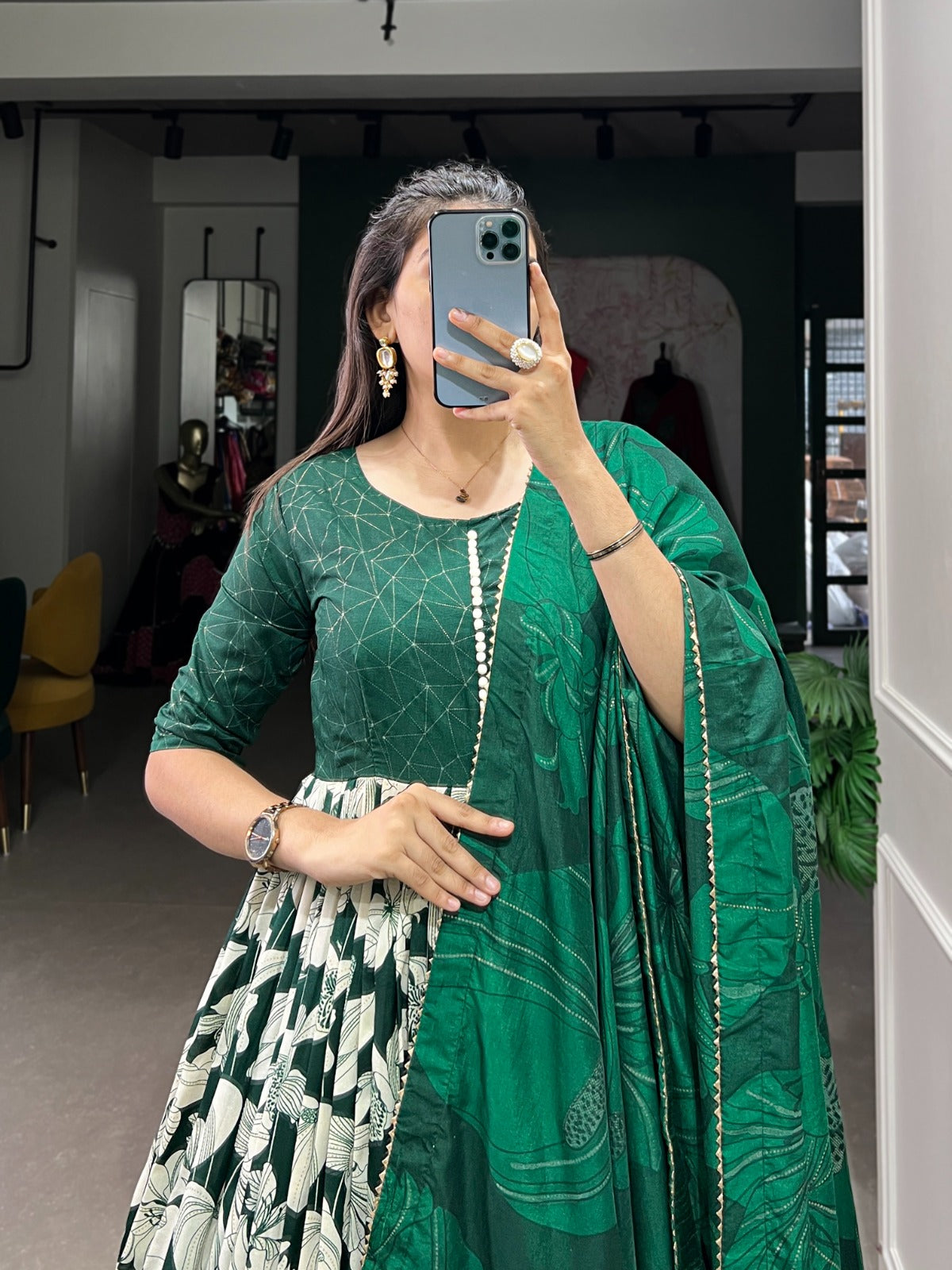 Hooriya fashions -  Tussar Silk Printed Gown.