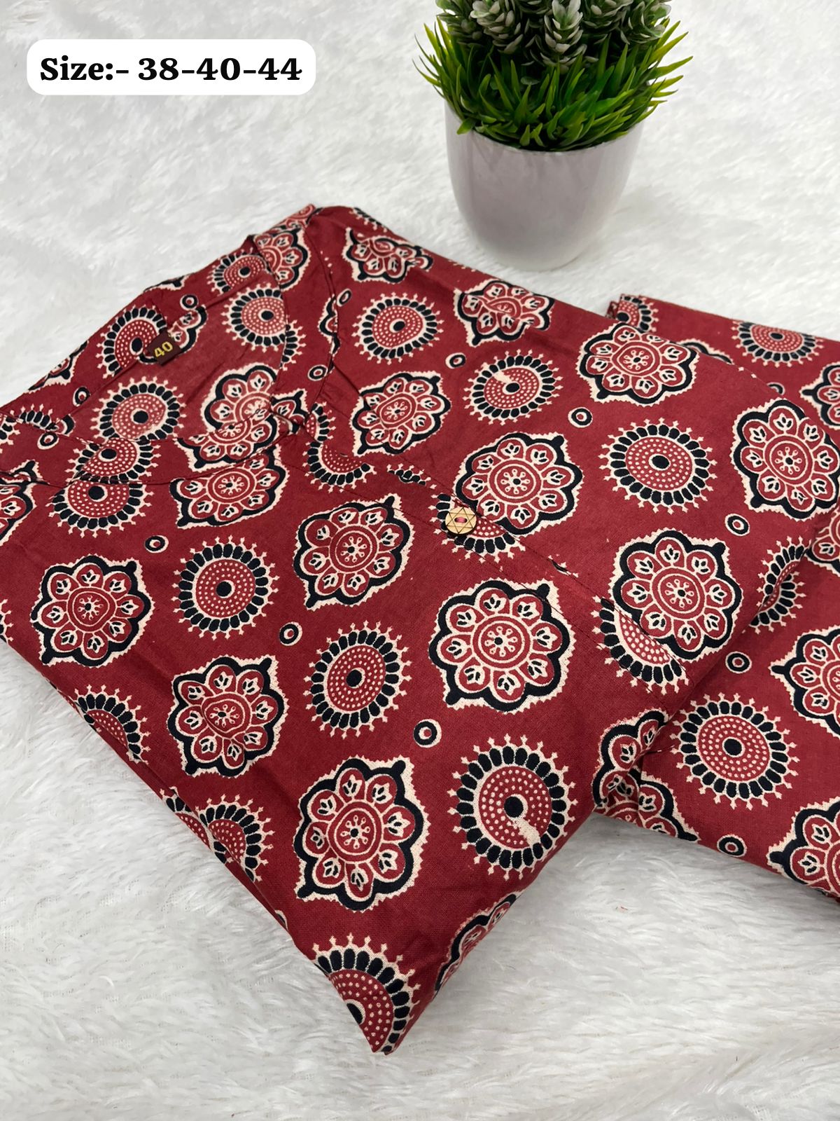 Hooriya fashions - AJRAKH PRINT GAMTHI COTTON FABRIC 2pc Kurti