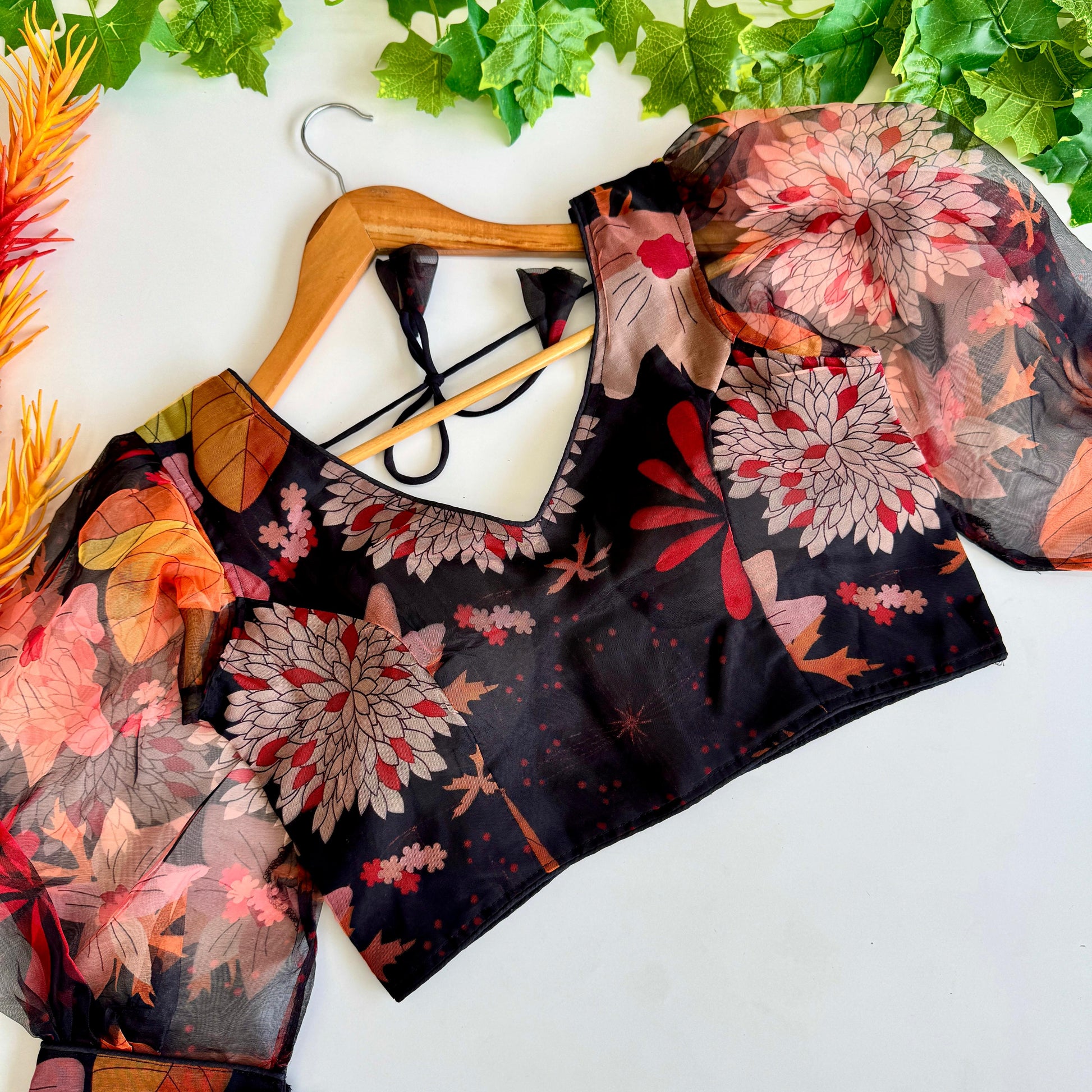Hooriya fashions - Beautiful Kalamkari print all over blouse with beautiful buttons