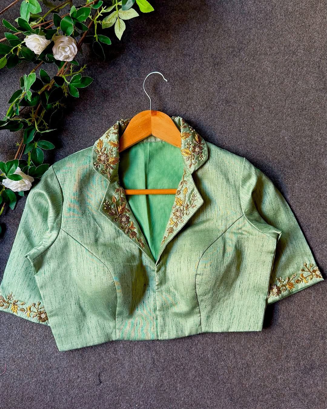 Hooriya fashions - Beautiful handwork all over back nd sleves with designer handcrafted collar in blouse
