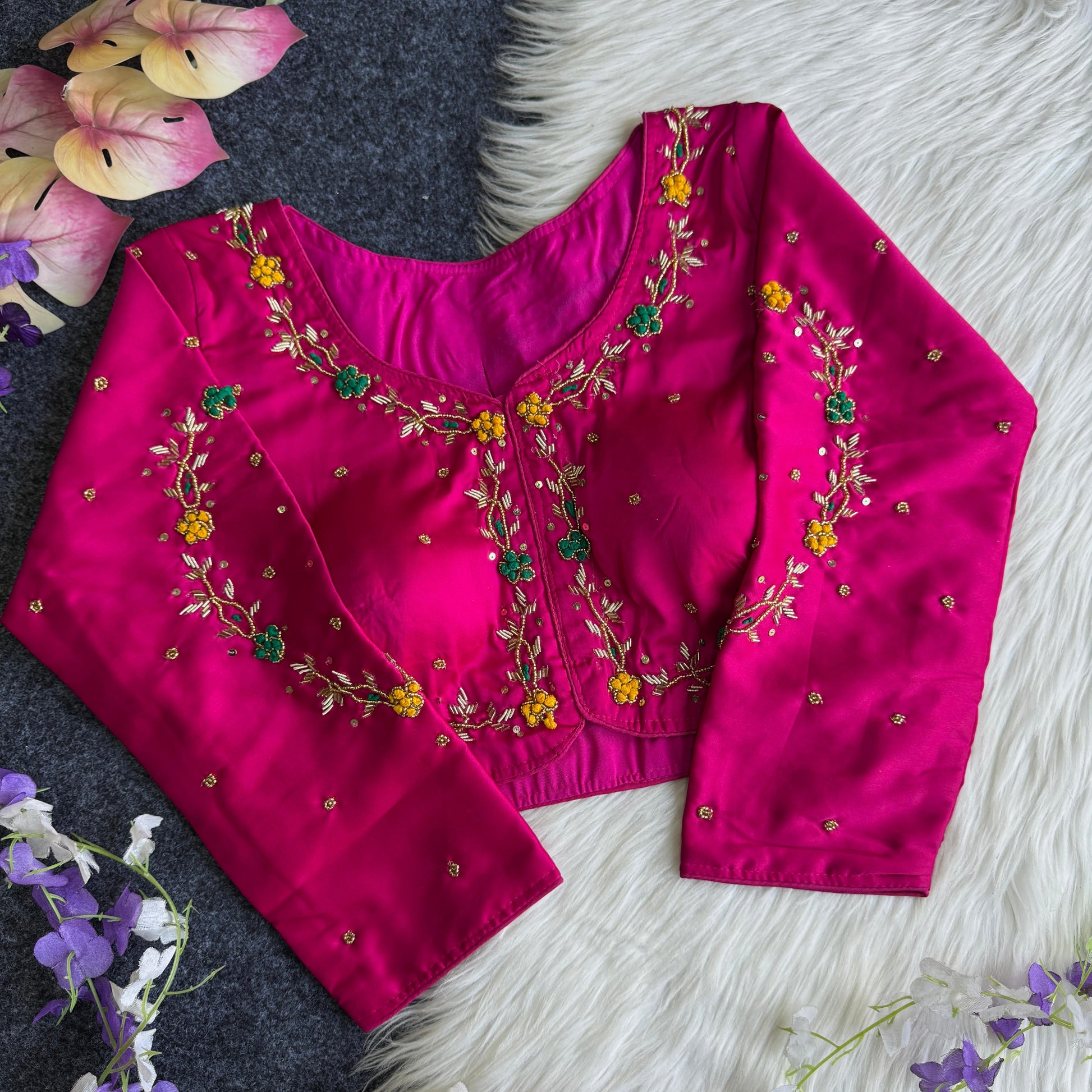 HOORIYA FASHIONS - GOLDEN HANDWORK WITH COLOURFULL THREAD AND SEQUENCE ALL OVER BLOUSE