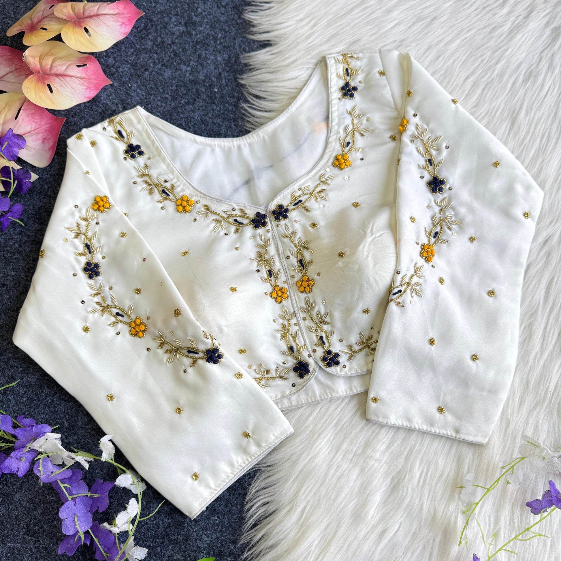 HOORIYA FASHIONS - GOLDEN HANDWORK WITH COLOURFULL THREAD AND SEQUENCE ALL OVER BLOUSE