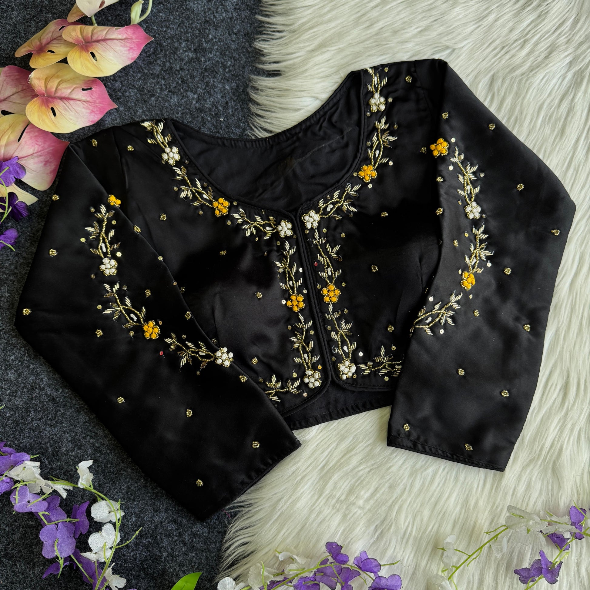 HOORIYA FASHIONS - GOLDEN HANDWORK WITH COLOURFULL THREAD AND SEQUENCE ALL OVER BLOUSE