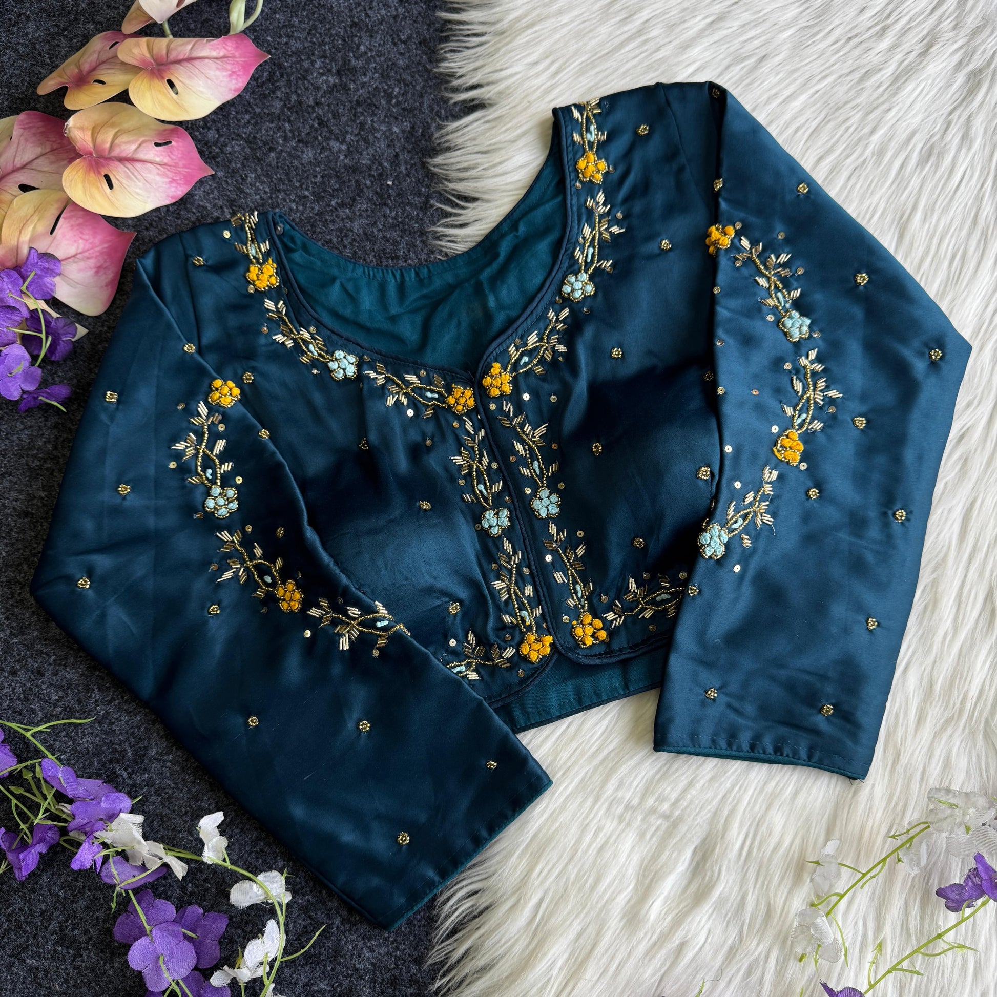 HOORIYA FASHIONS - GOLDEN HANDWORK WITH COLOURFULL THREAD AND SEQUENCE ALL OVER BLOUSE