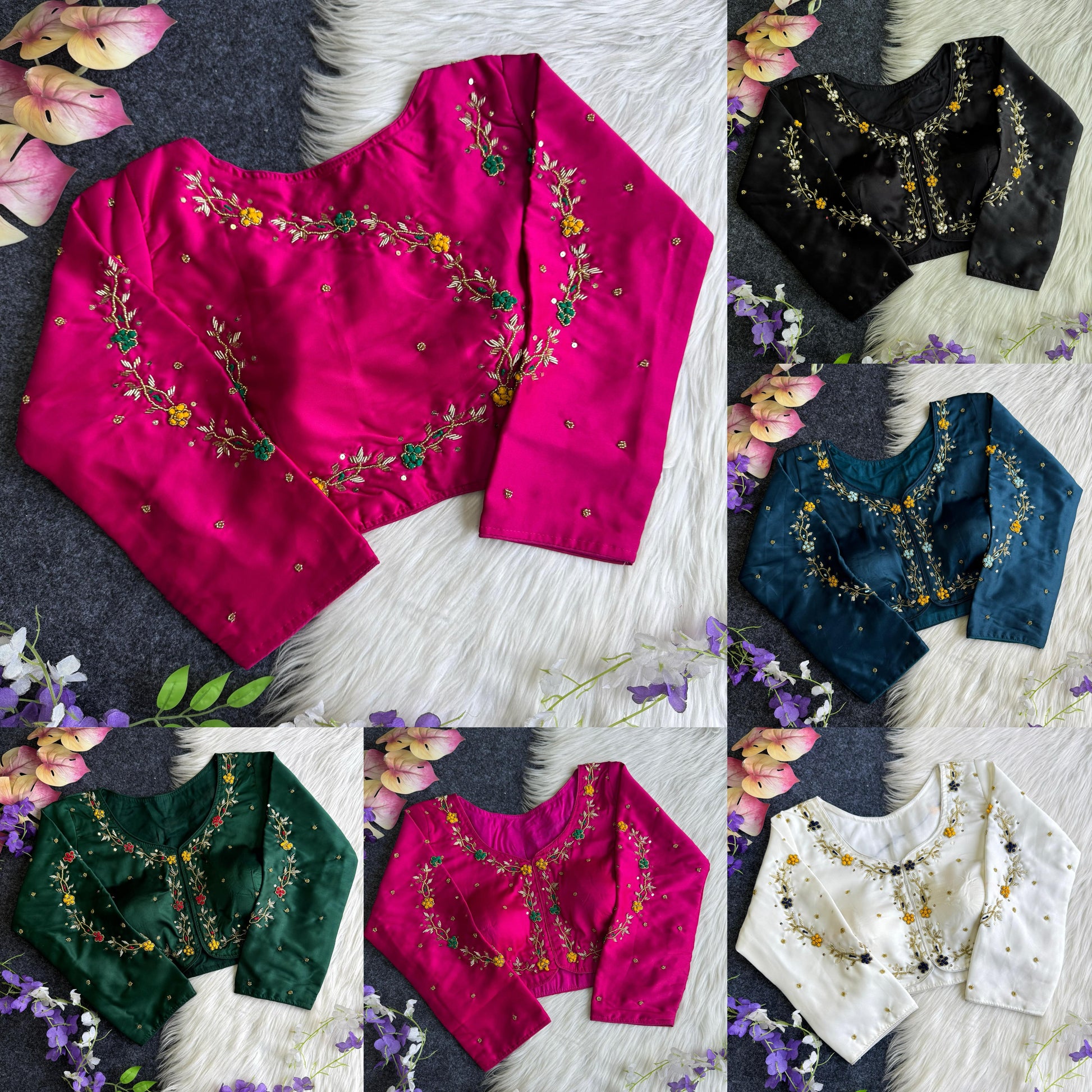 HOORIYA FASHIONS - GOLDEN HANDWORK WITH COLOURFULL THREAD AND SEQUENCE ALL OVER BLOUSE