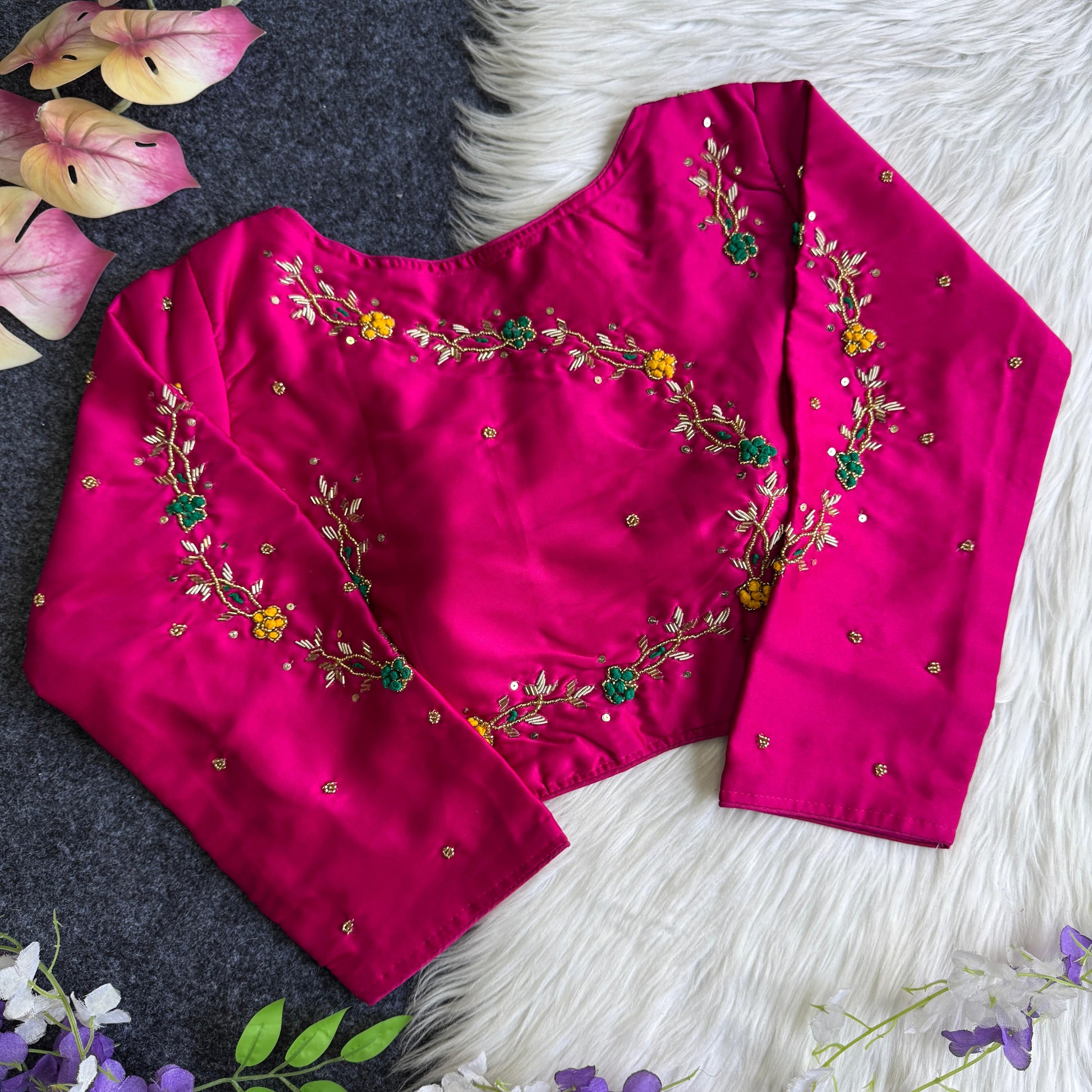 HOORIYA FASHIONS - GOLDEN HANDWORK WITH COLOURFULL THREAD AND SEQUENCE ALL OVER BLOUSE