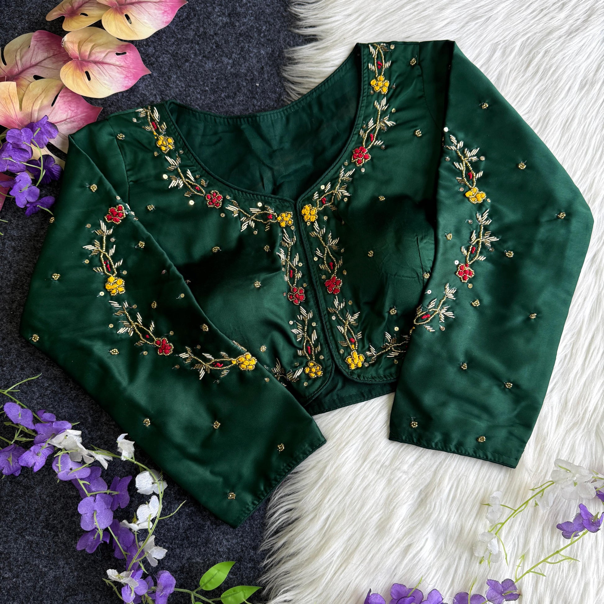 HOORIYA FASHIONS - GOLDEN HANDWORK WITH COLOURFULL THREAD AND SEQUENCE ALL OVER BLOUSE