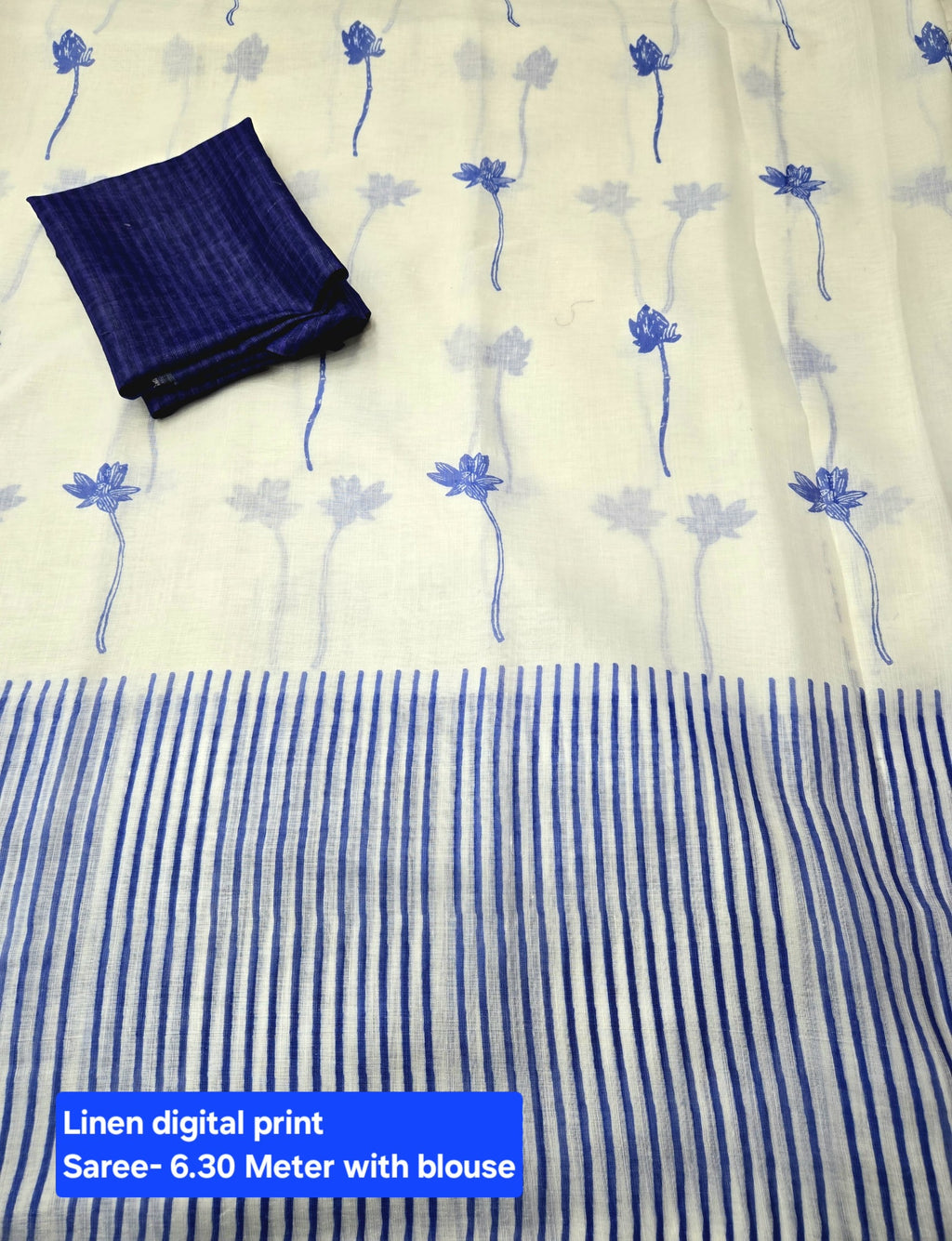 Hooriya fashions - White colour Digital printed linen saree