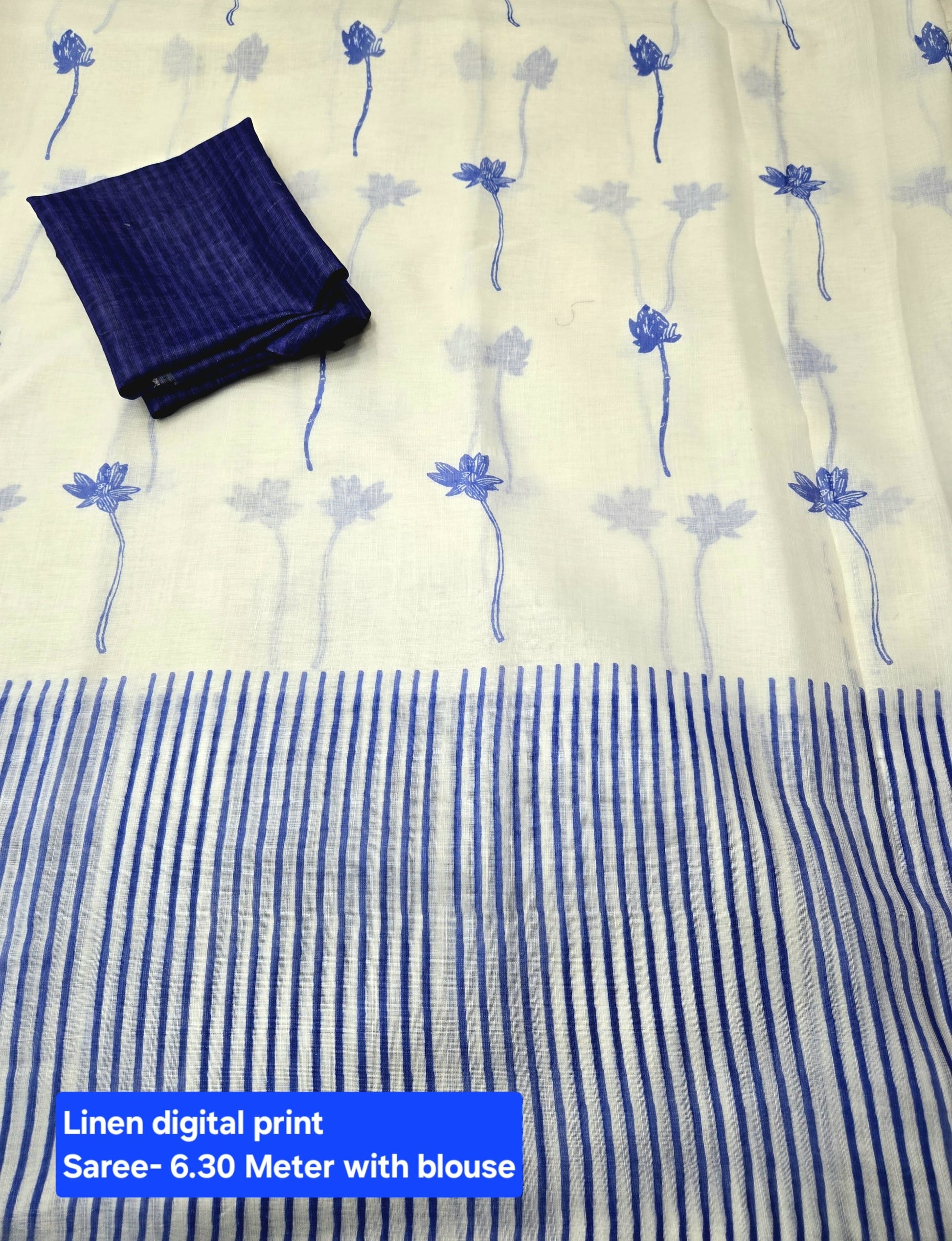 Hooriya fashions - White colour Digital printed linen saree