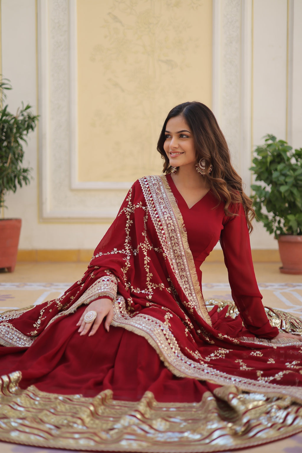 Hooriya fashions - Faux Blooming with Embroidery Zari Sequins-work Gown.