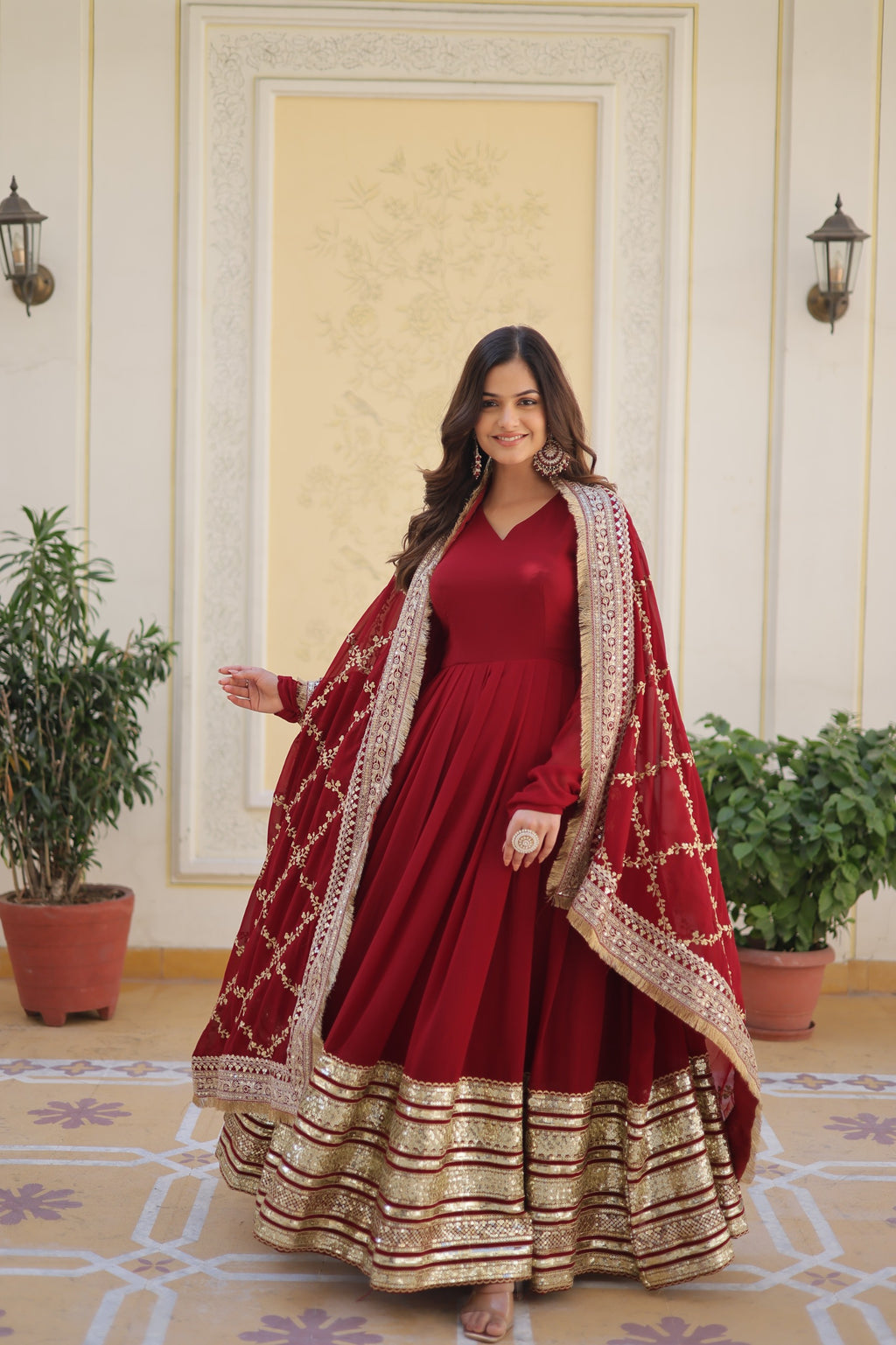 Hooriya fashions - Faux Blooming with Embroidery Zari Sequins-work Gown.