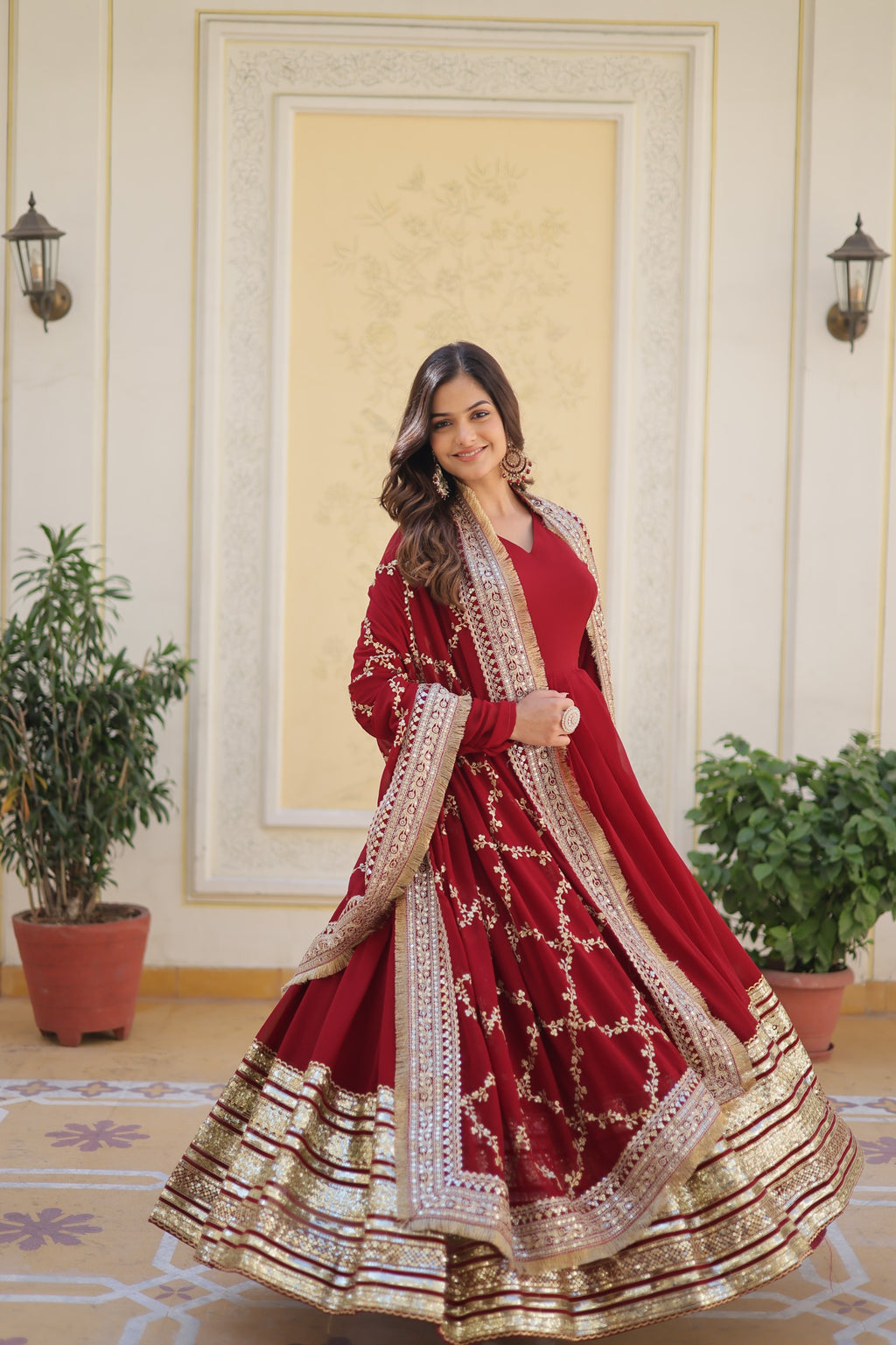 Hooriya fashions - Faux Blooming with Embroidery Zari Sequins-work Gown.