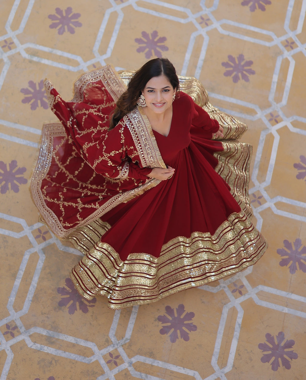 Hooriya fashions - Faux Blooming with Embroidery Zari Sequins-work Gown.