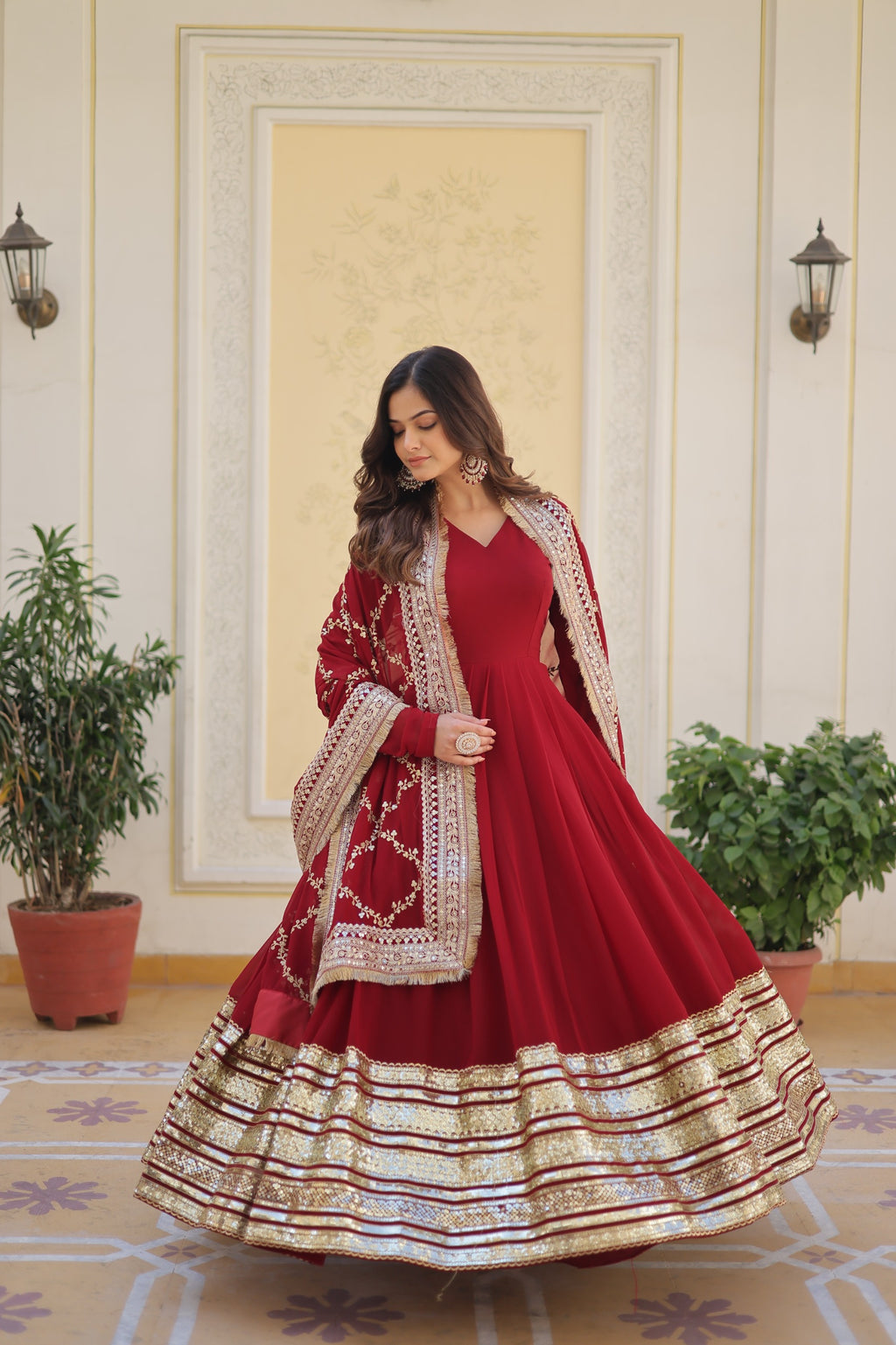 Hooriya fashions - Faux Blooming with Embroidery Zari Sequins-work Gown.